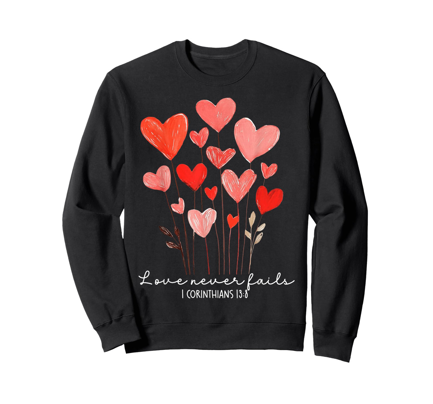 Love Never Fails Heart Christian Valentines Day T-Shirt