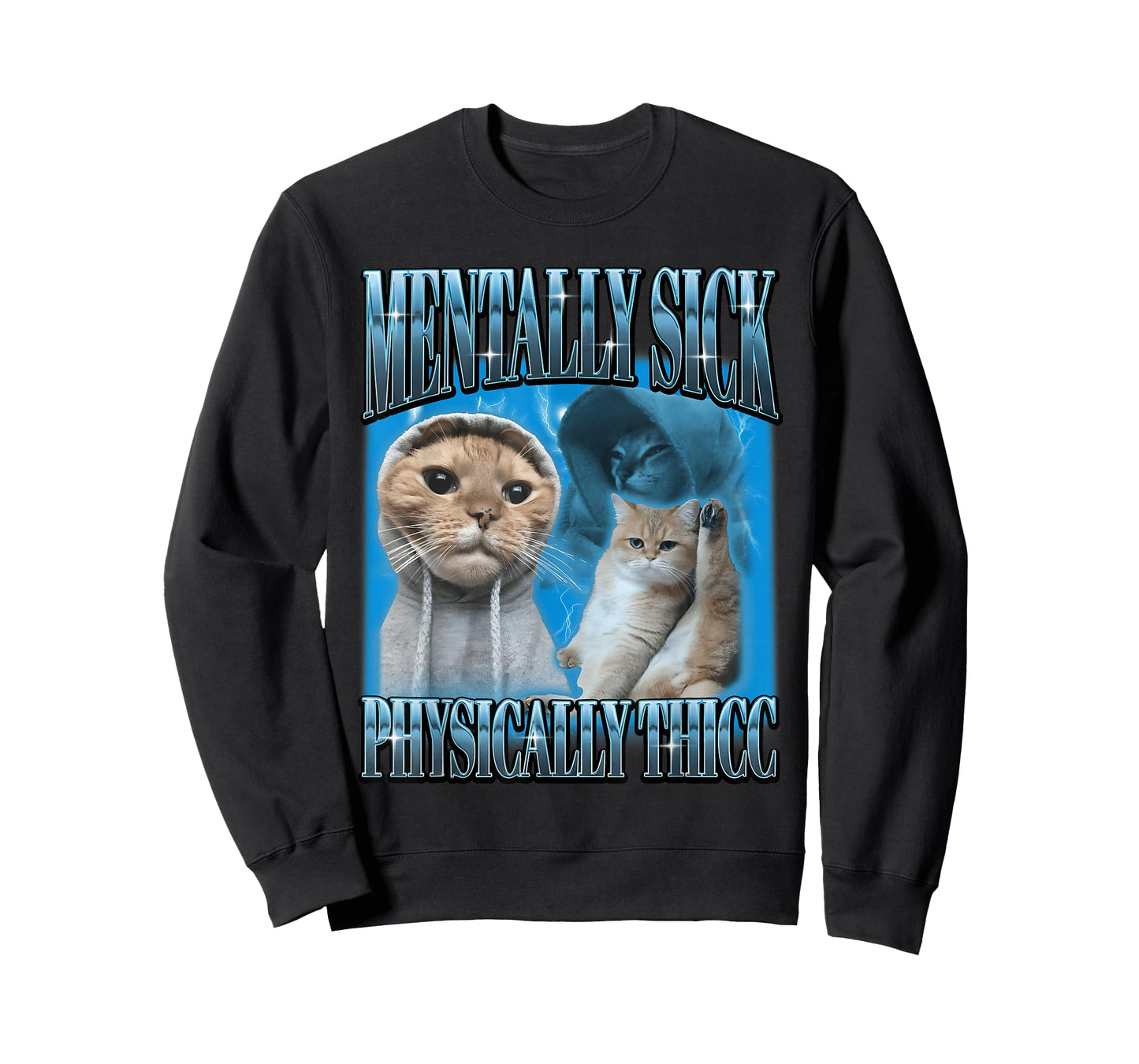 Funny Ironic Retro Cat Mentally Sick Physically Thicc Meme T-Shirt