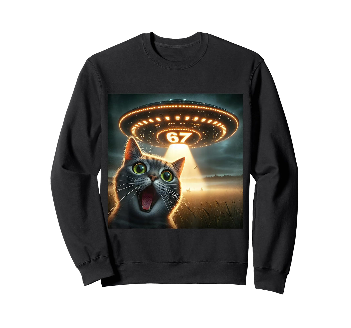 67 Funny Cat Selfie UFO Alien Meme T-Shirt