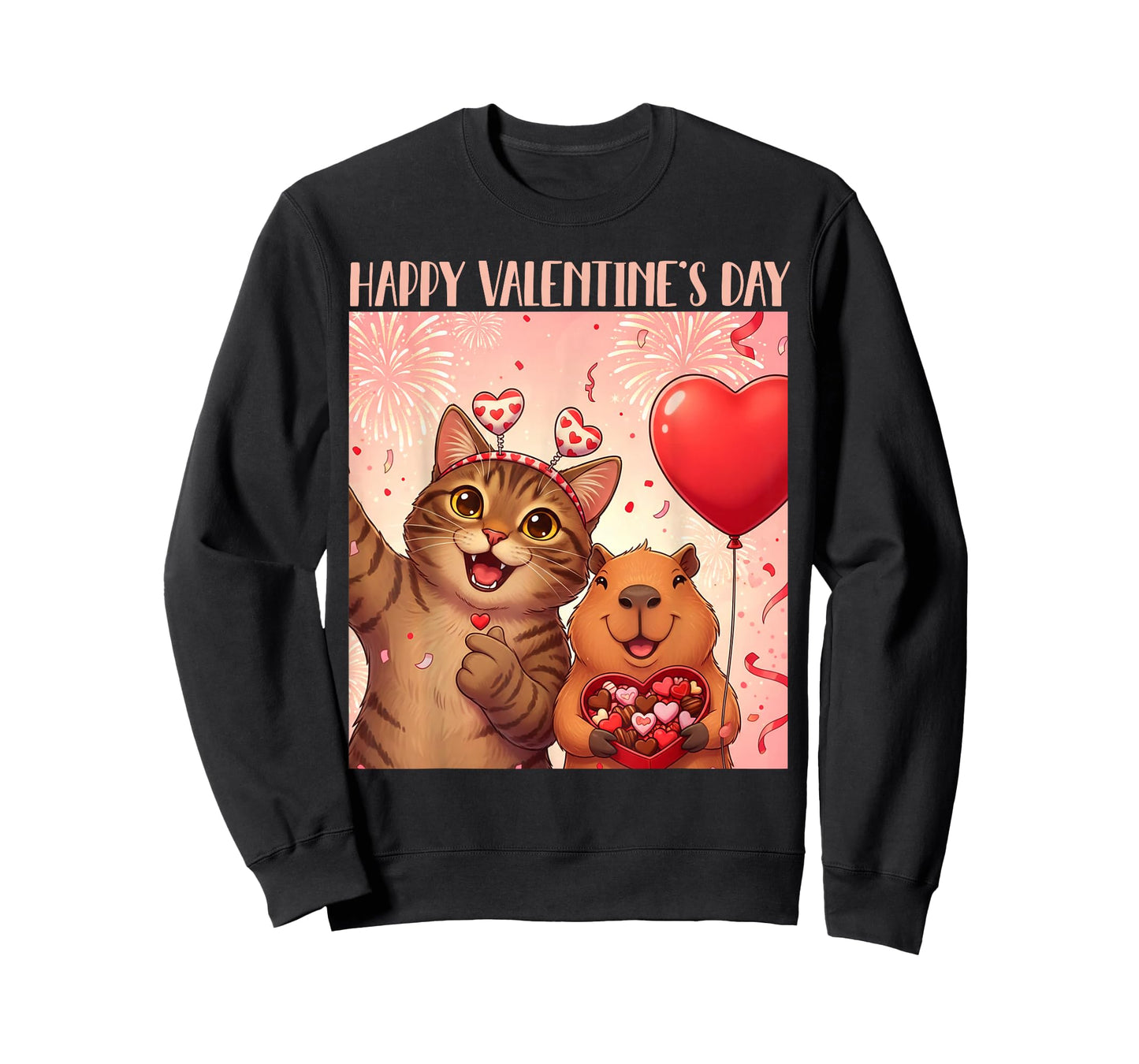 Happy Valentines 2026 Cute Cat Capybara Party Art T-Shirt