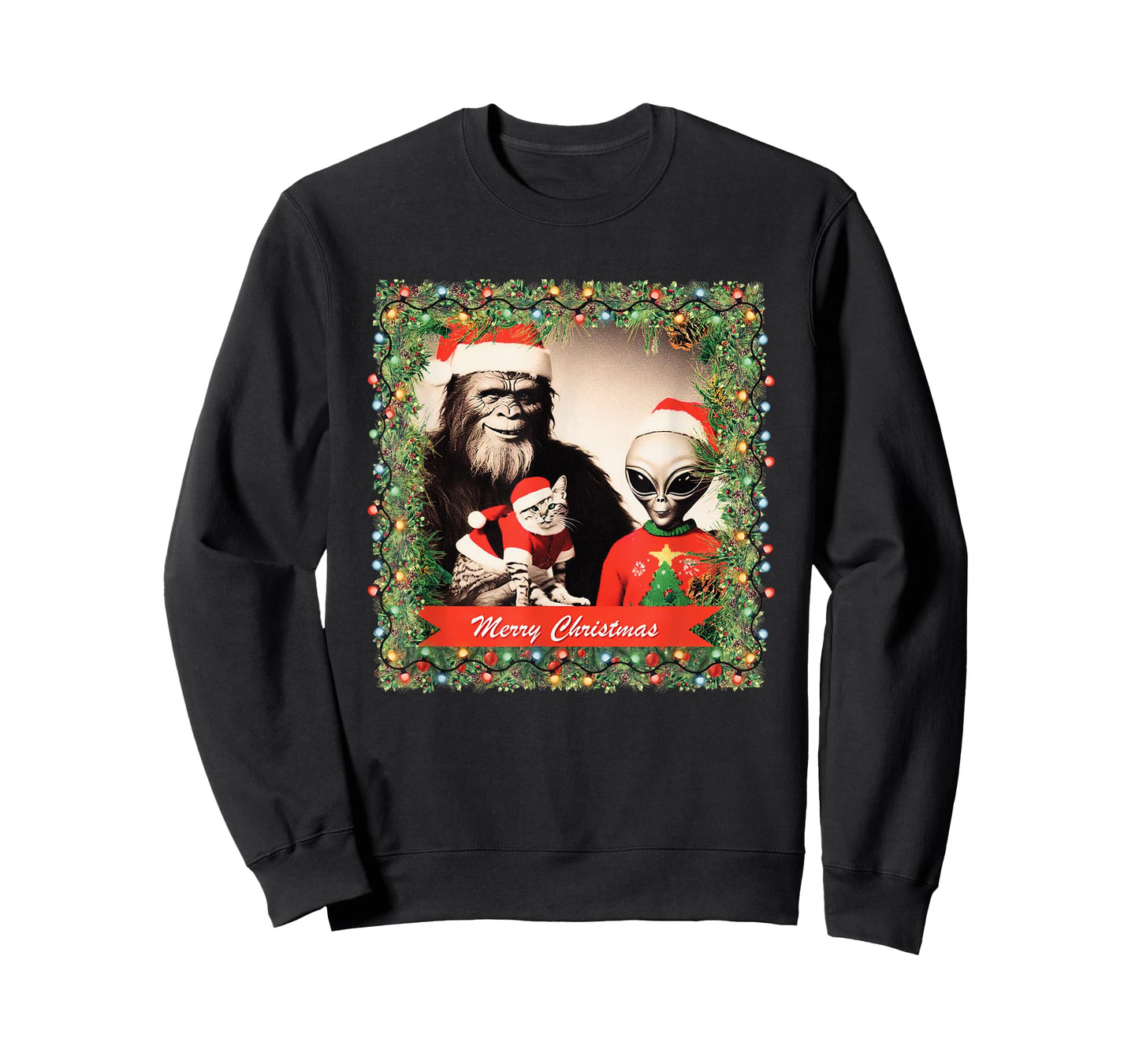 Funny Christmas Cat Bigfoot Alien Christmas Supernatural T-Shirt