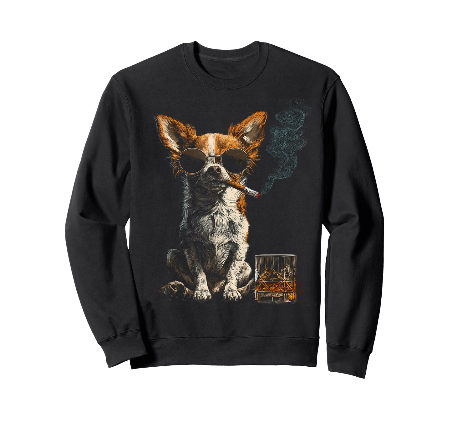 Chihuahua Smoking Cigarette Whisky Lover Funny Dog T-Shirt
