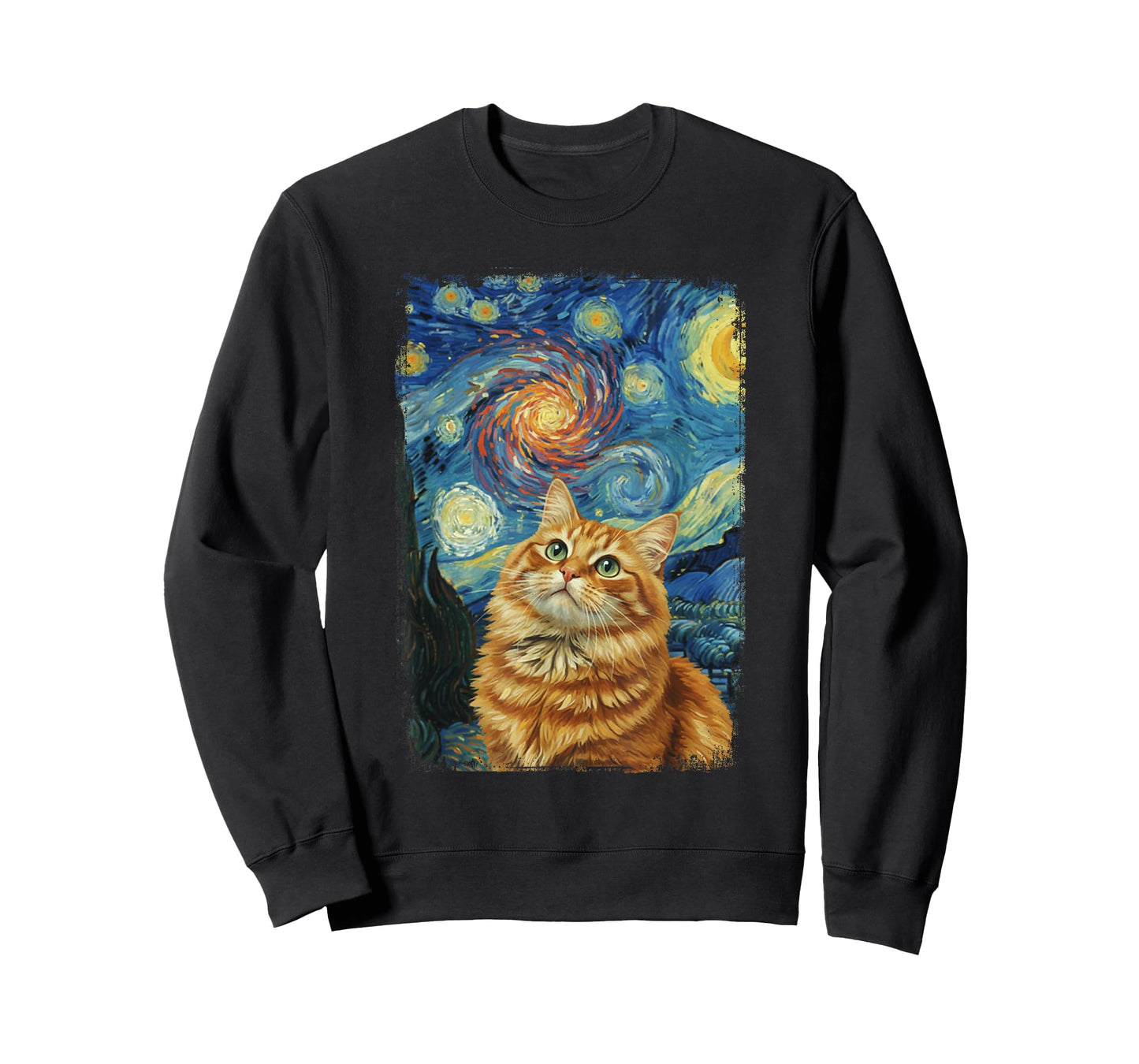 Van Gogh Starry Night Cute Cat Lovers Design T-Shirt