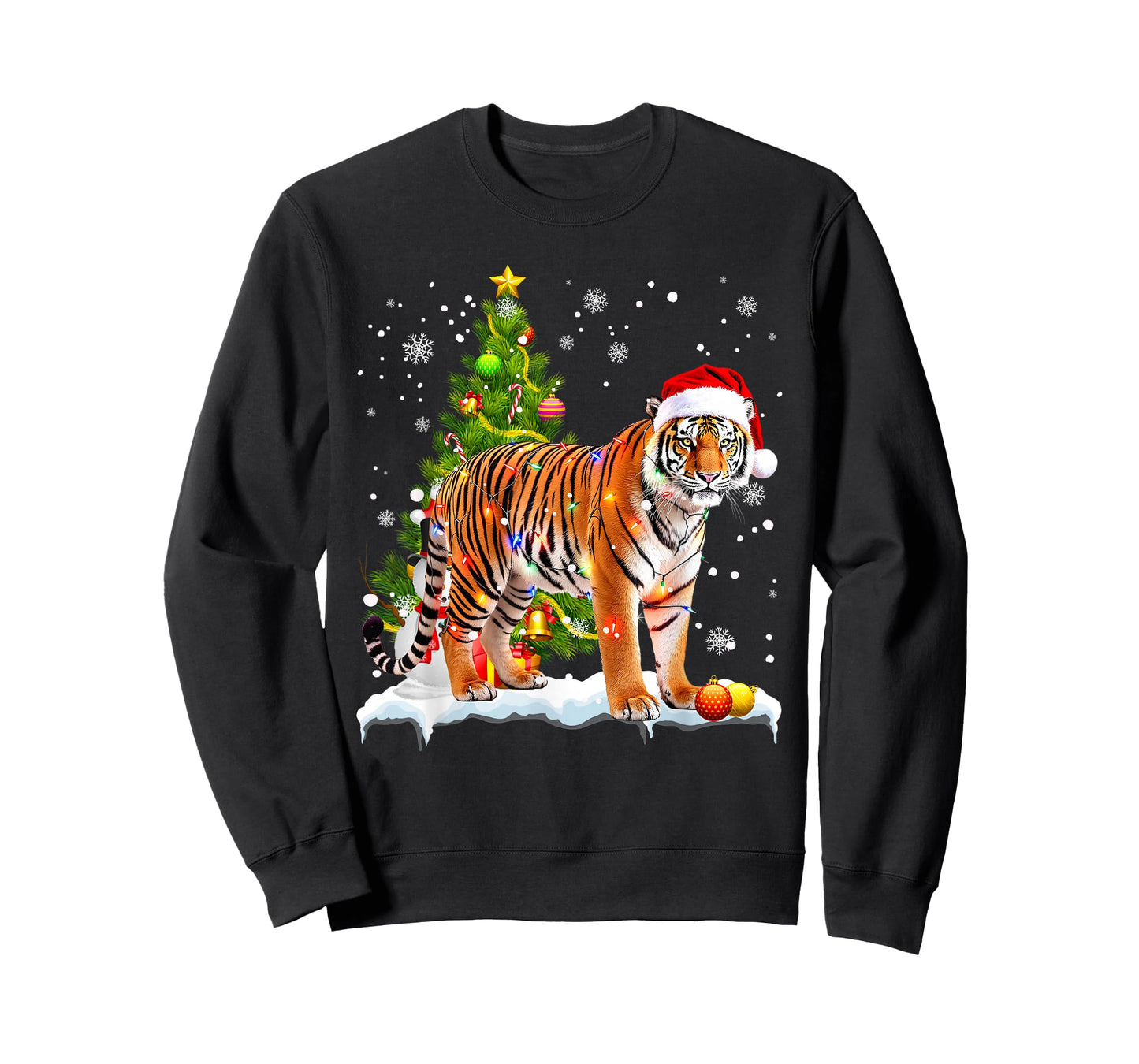 Cute Tiger Christmas Light Funny Tiger Lover Xmas T-Shirt