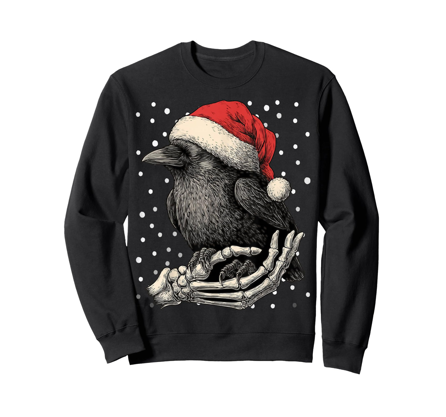 Goth Christmas Crow Santa Hat Skeleton Hand Gothic Animal T-Shirt