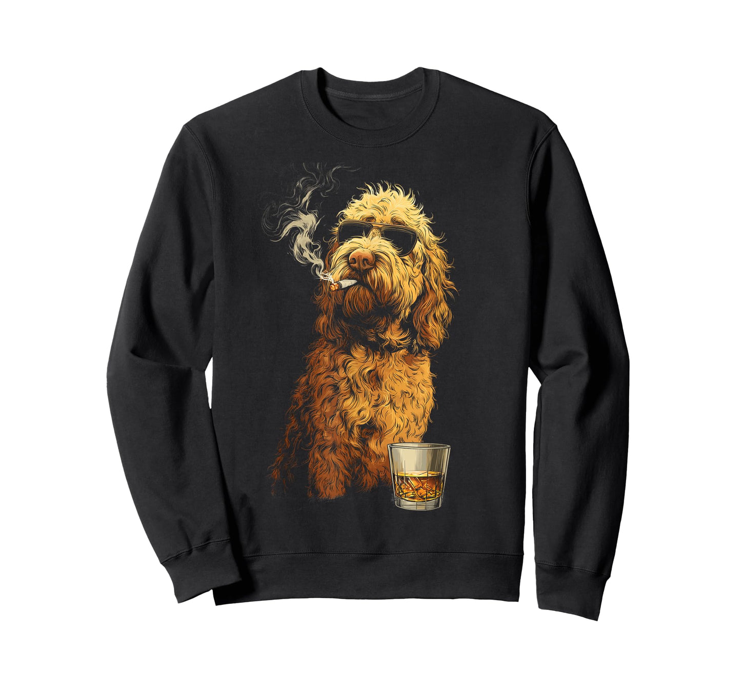 Goldendoodle Smoking Cigarette Whisky Lover Funny Doodle Dog T-Shirt