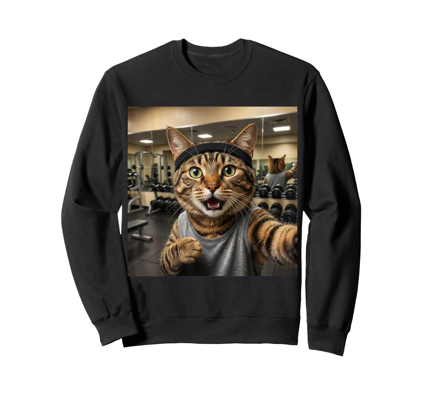 Cat Selfie Funny Gym Fitness Humor Workout Lover Style T-Shirt