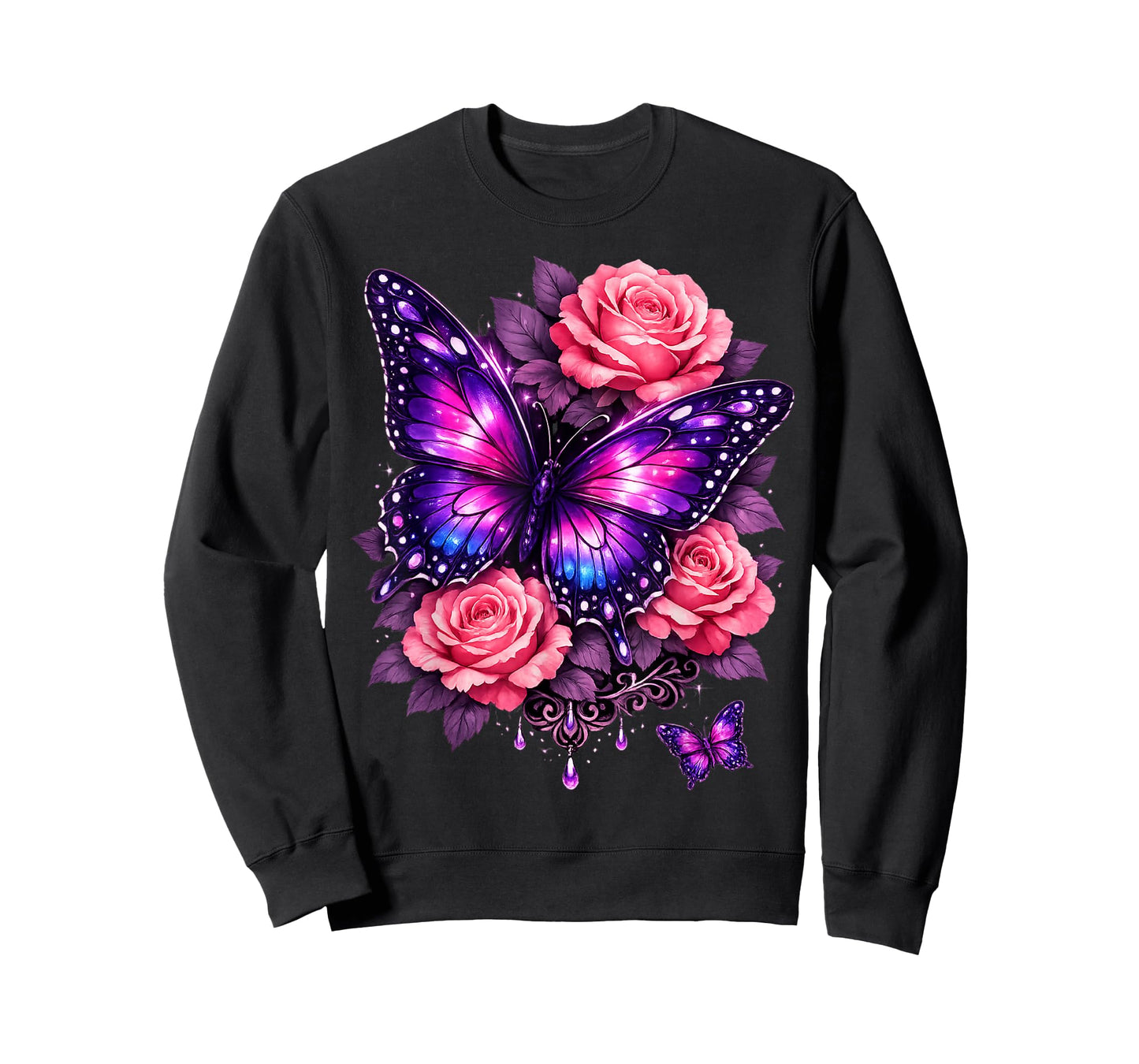 Beautiful Butterfly Purple Rose Butterfly Lovers Gifts Women T-Shirt