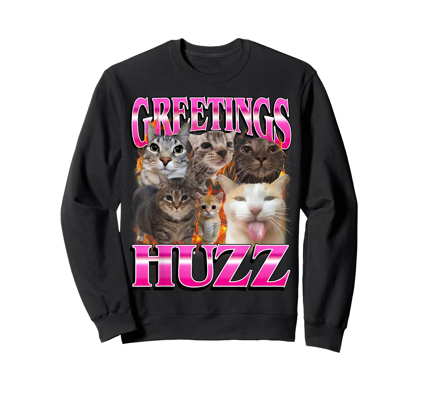 Greetings Huzz Funny Cat Meme Bootleg Graphic Men Women T-Shirt