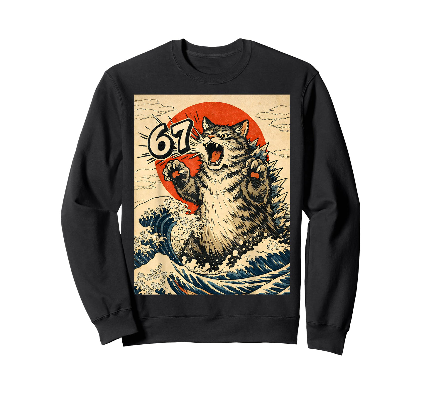 Catzilla Cat Japanese Art Funny Cat 6 7 Meme T-Shirt