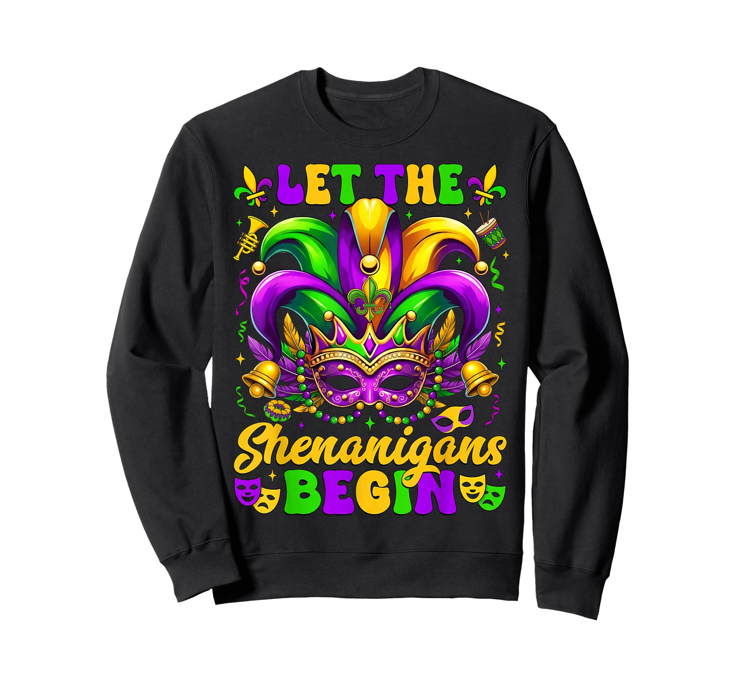 Mardi Gras Let The Shenanigans Begin Jester Mask Men Women T-Shirt