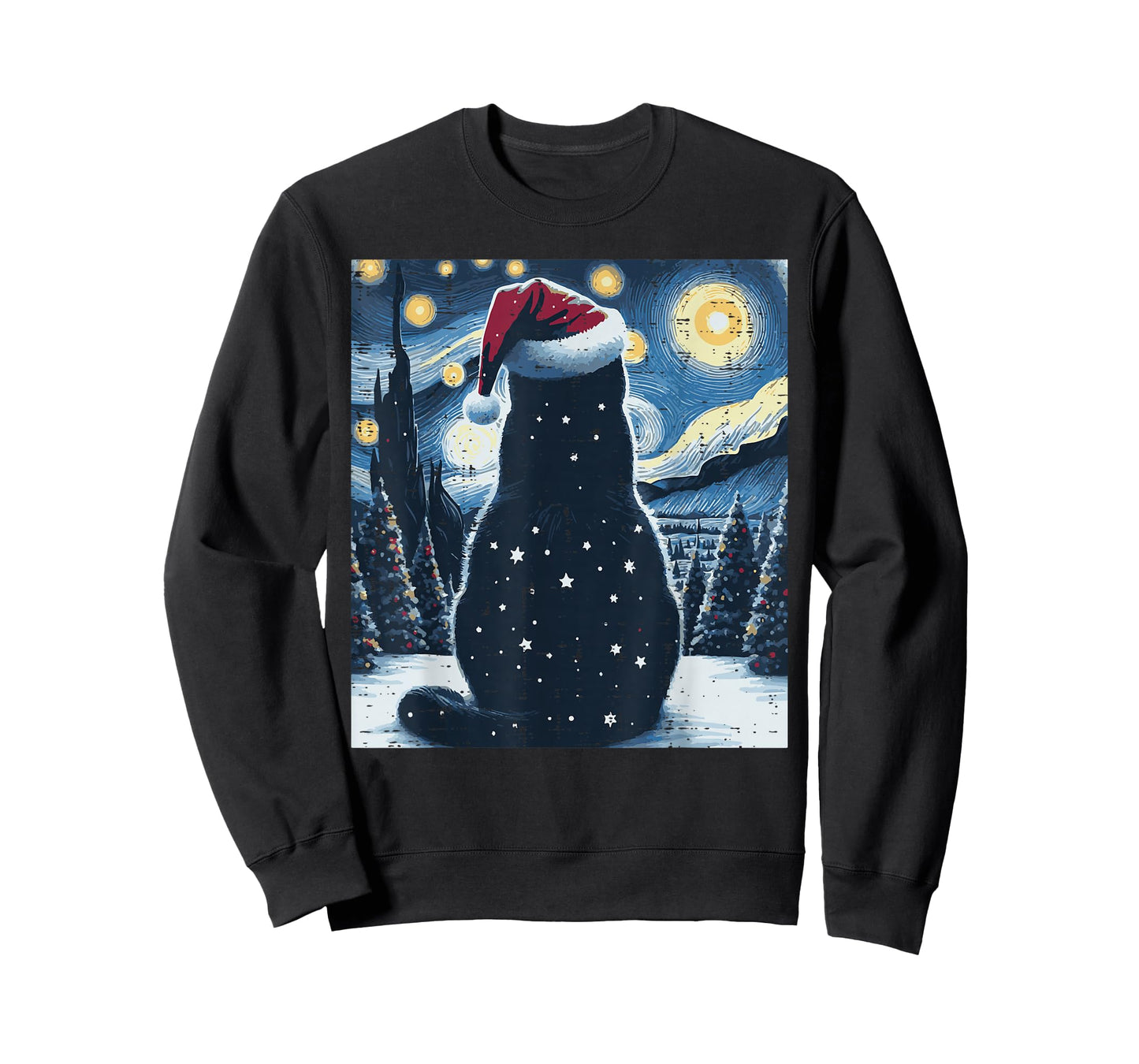 Christmas Black Cat Starry Night Xmas Van Gogh Men Women Kid T-Shirt