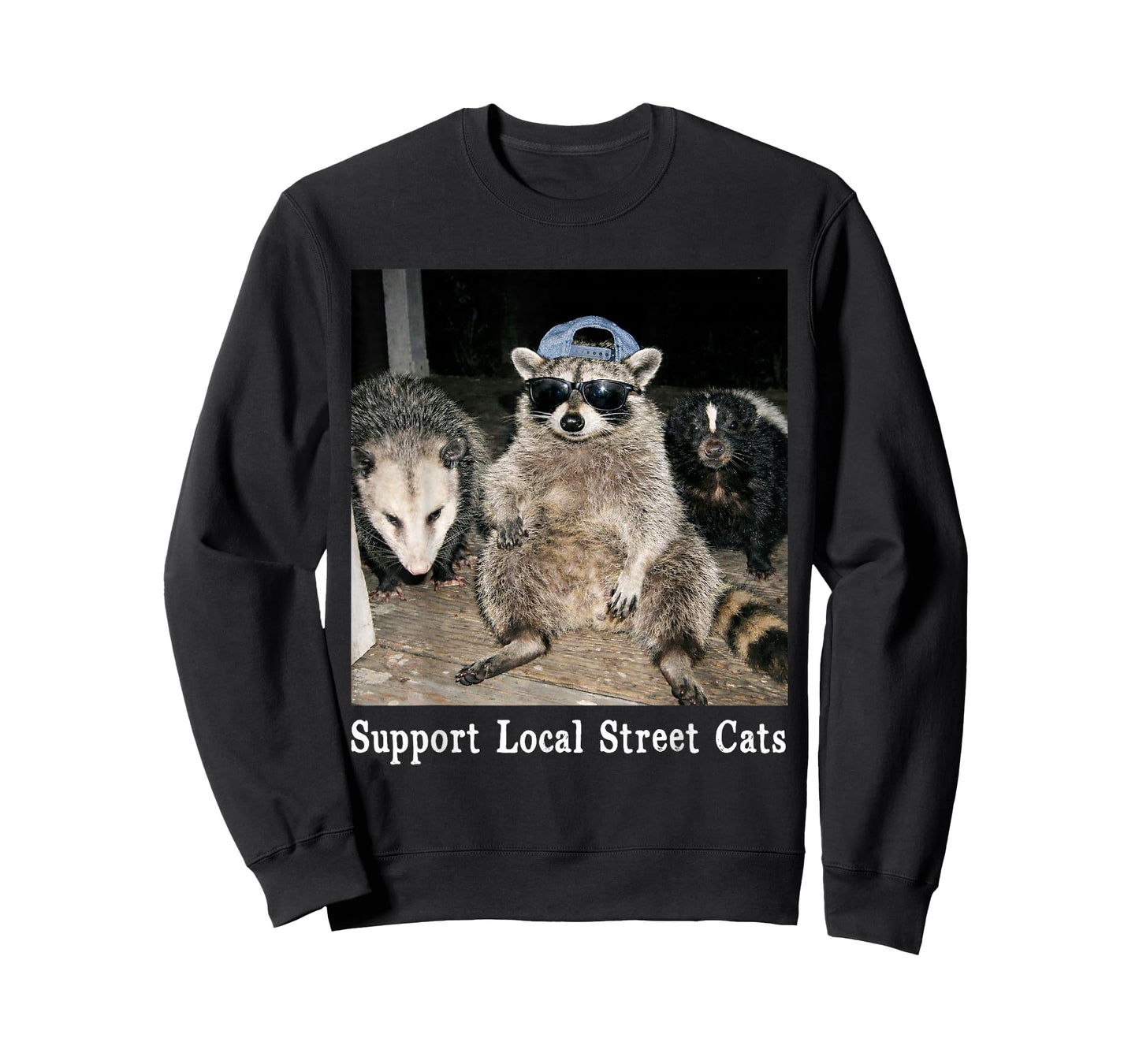Support Local Street Cats Funny Raccoon Skunk Possum Meme T-Shirt