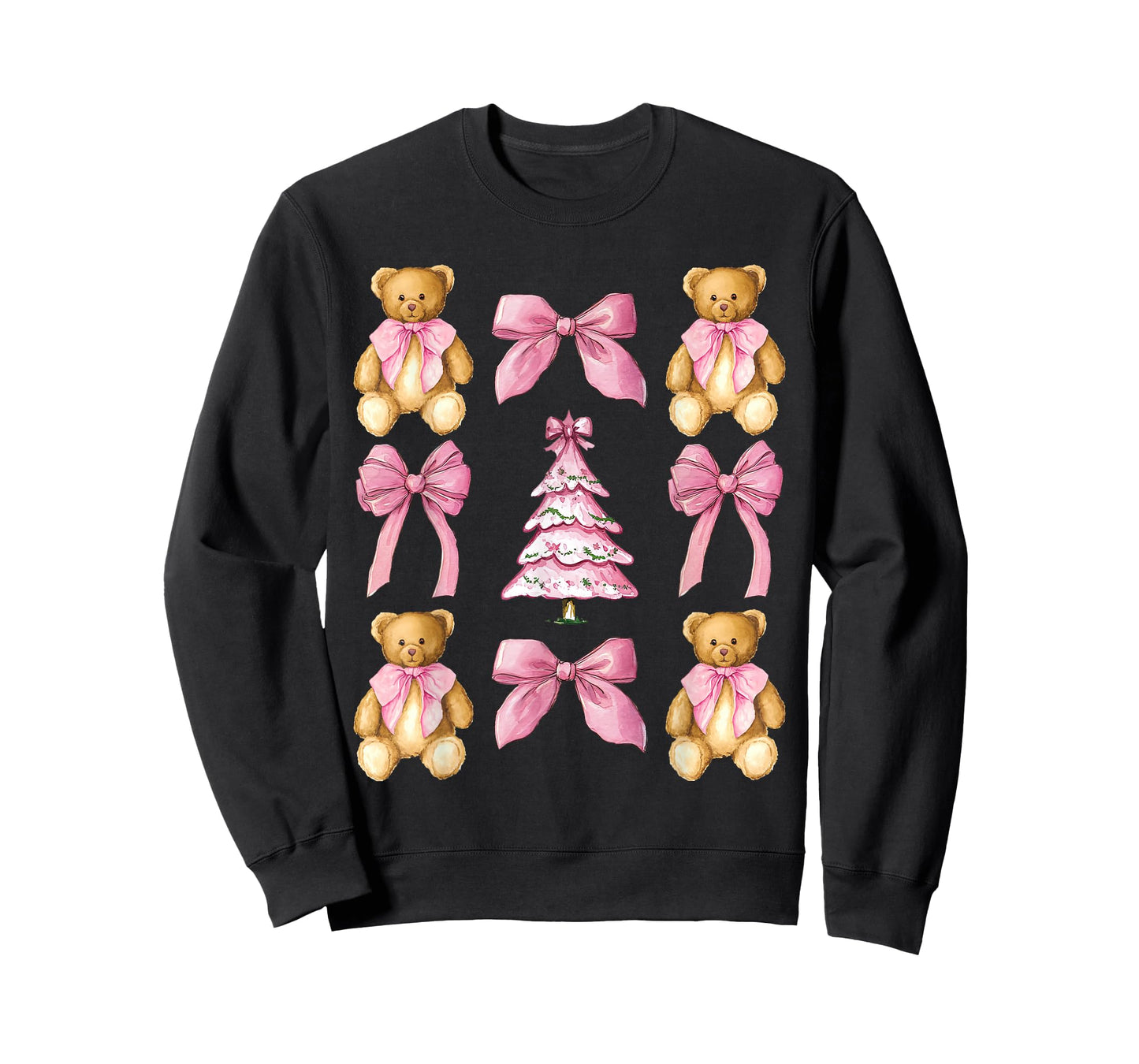 Cute Preppy Christmas Tree Teddy Bear Pink Bow Girly Xmas T-Shirt