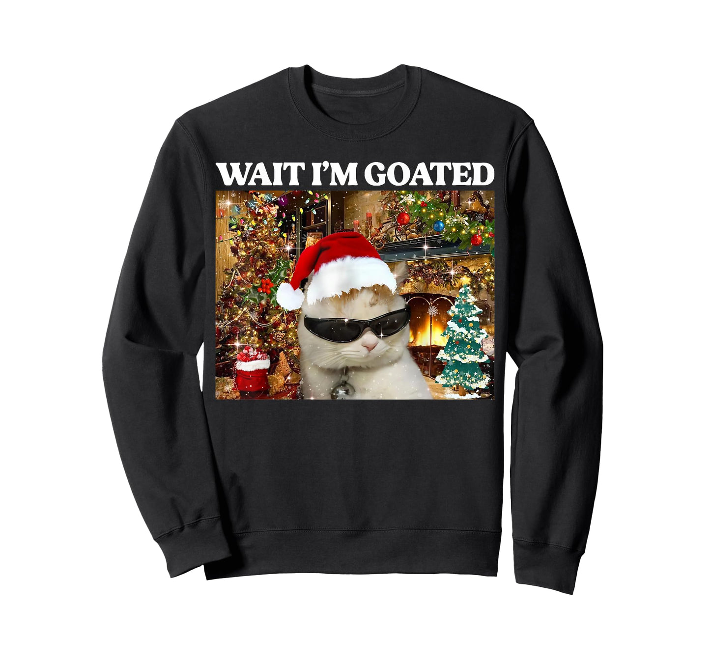 Wait I'm Goated Funny Christmas Cat Meme T-Shirt
