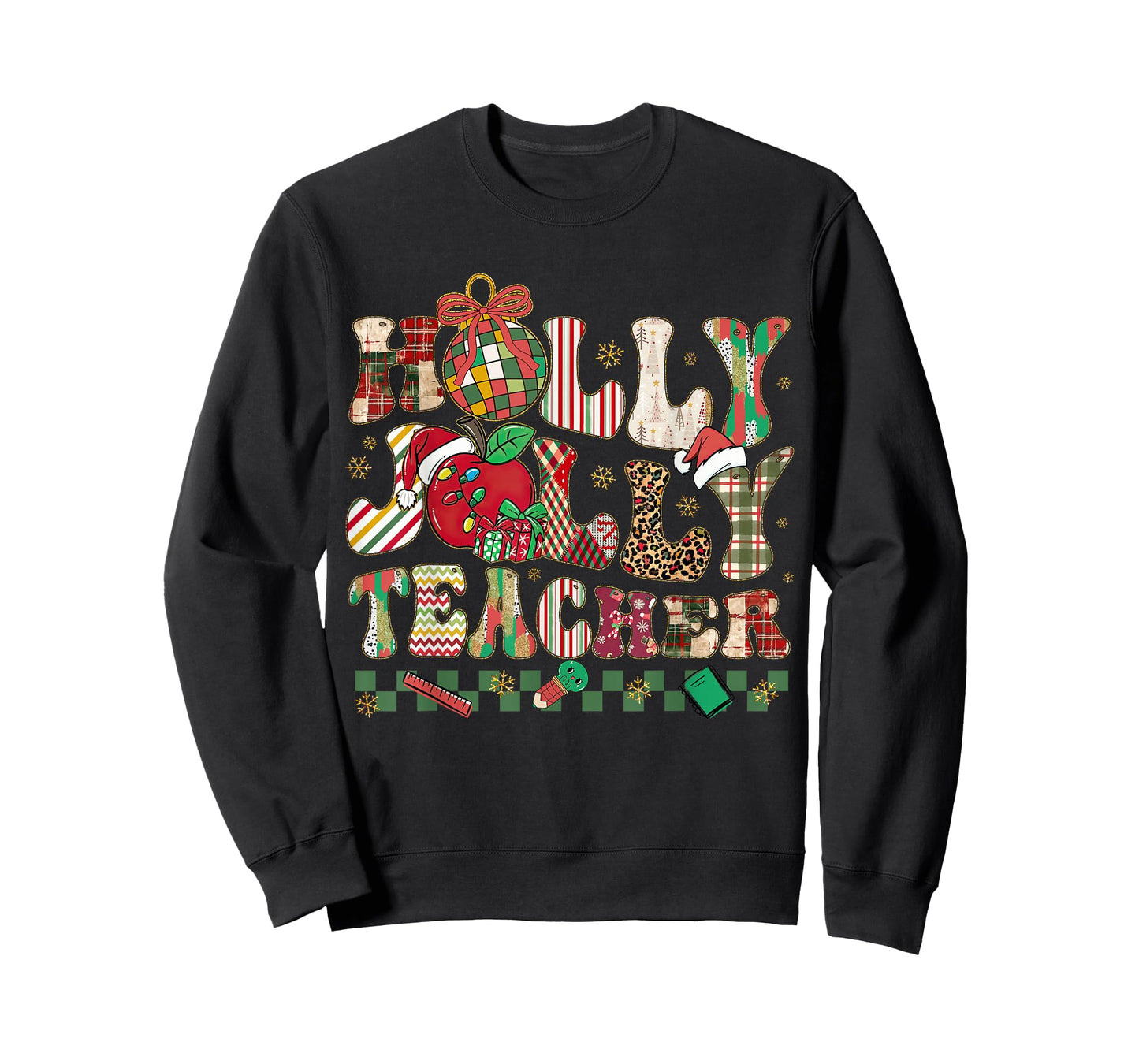 Holly-Jolly Teacher Christmas Patchwork Xmas Teaching Women T-Shirt