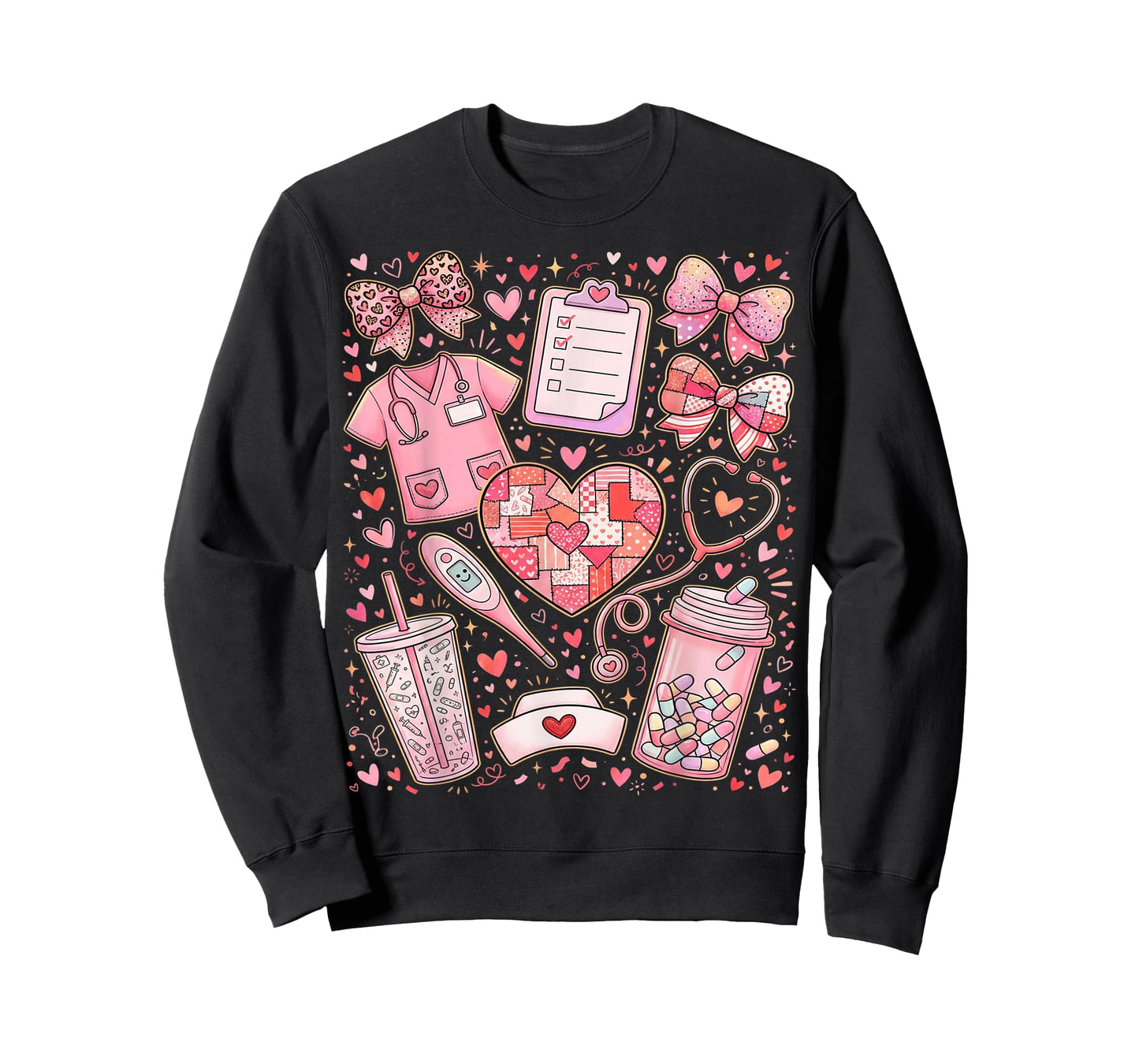 Pink Healthcare ER RN CNA ICU Valentine Nurse Heart Nurses T-Shirt