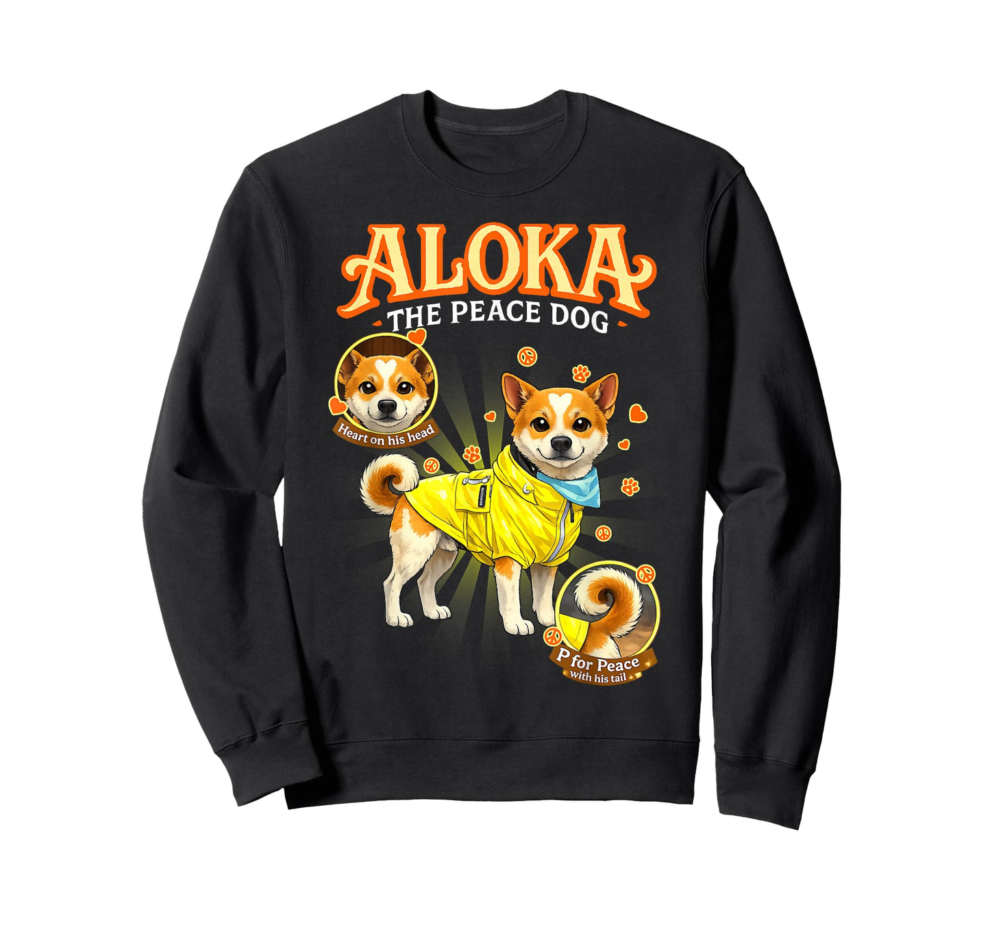 Aloka The Peace Dog - Heart Mark and Peace Tail T-Shirt