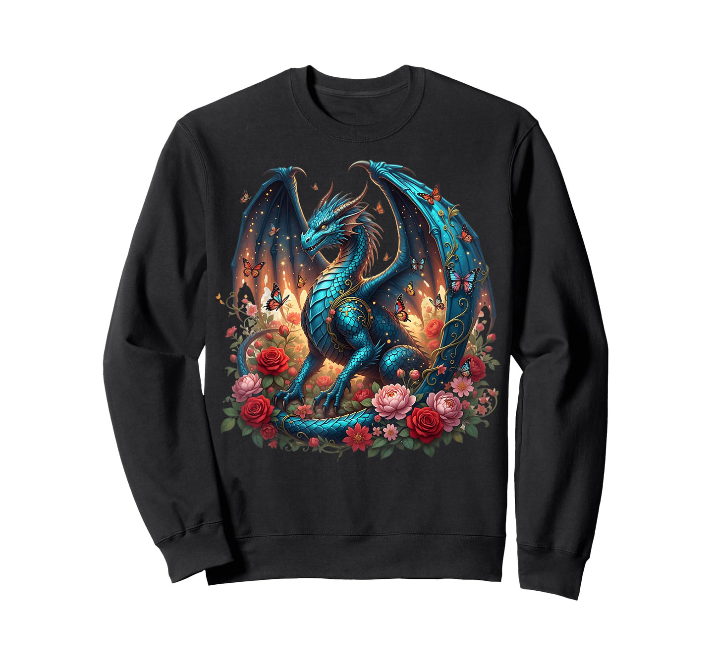 Japanese Dragon Butterflies Asian Roses Blossoms Dragon T-Shirt