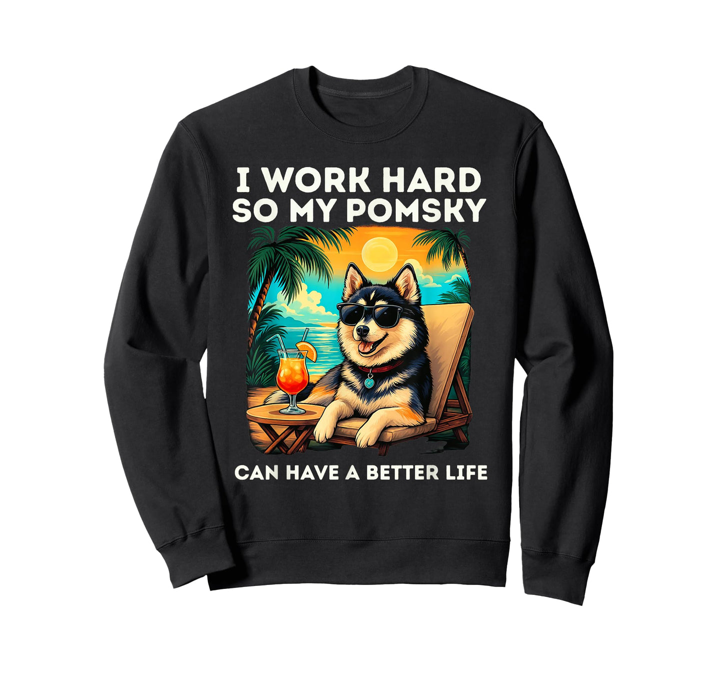 Pomsky Lover I Work Hard Design Funny Pomsky Dog T-Shirt