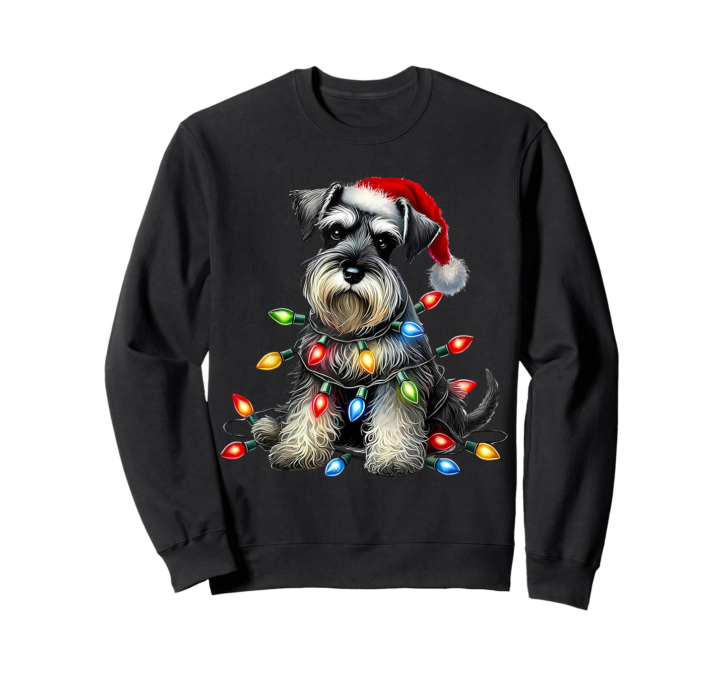 Christmas Schnauzer Dog Santa Hat Xmas Light Holiday Mom Dad T-Shirt