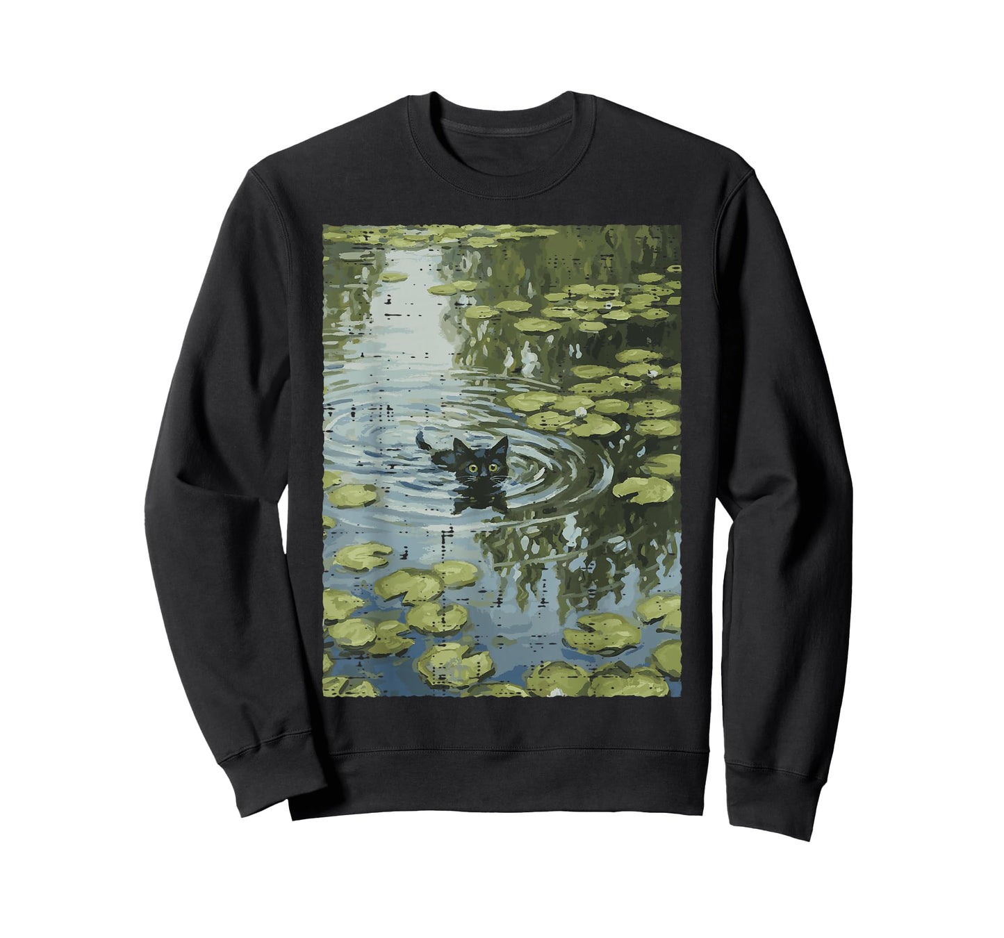 Black Cat Monet Water Lilies Kitten Painting Women Men Kids T-Shirt