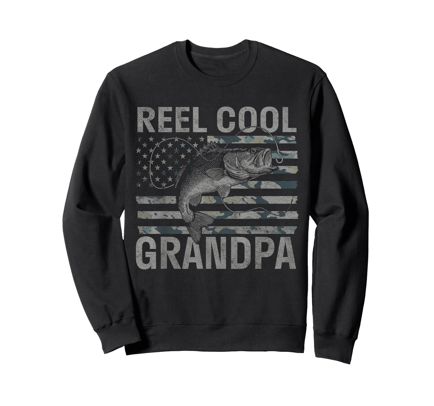 Reel Cool Grandpa Camo American Flag Bass Fishing T-Shirt