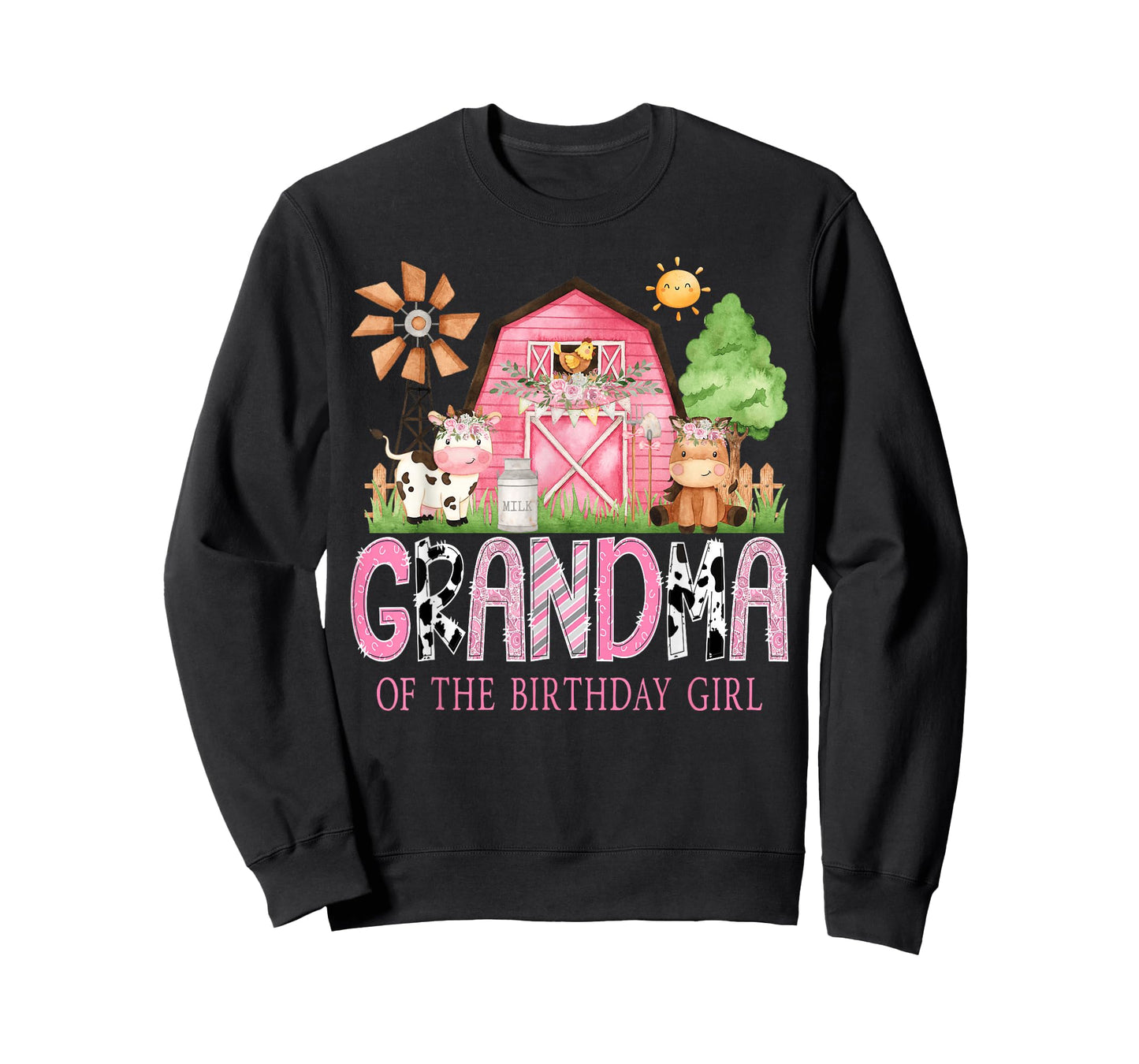 Grandma of The Birthday Girl 1St Birthday Pink Cow Farm T-Shirt