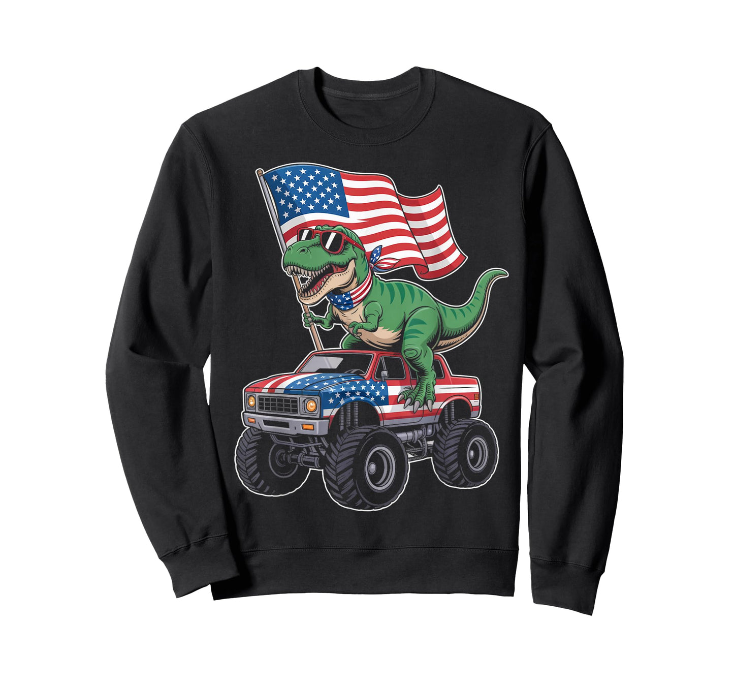 American USA Flag Dino Trex Monster Truck Dinosaur T-Shirt