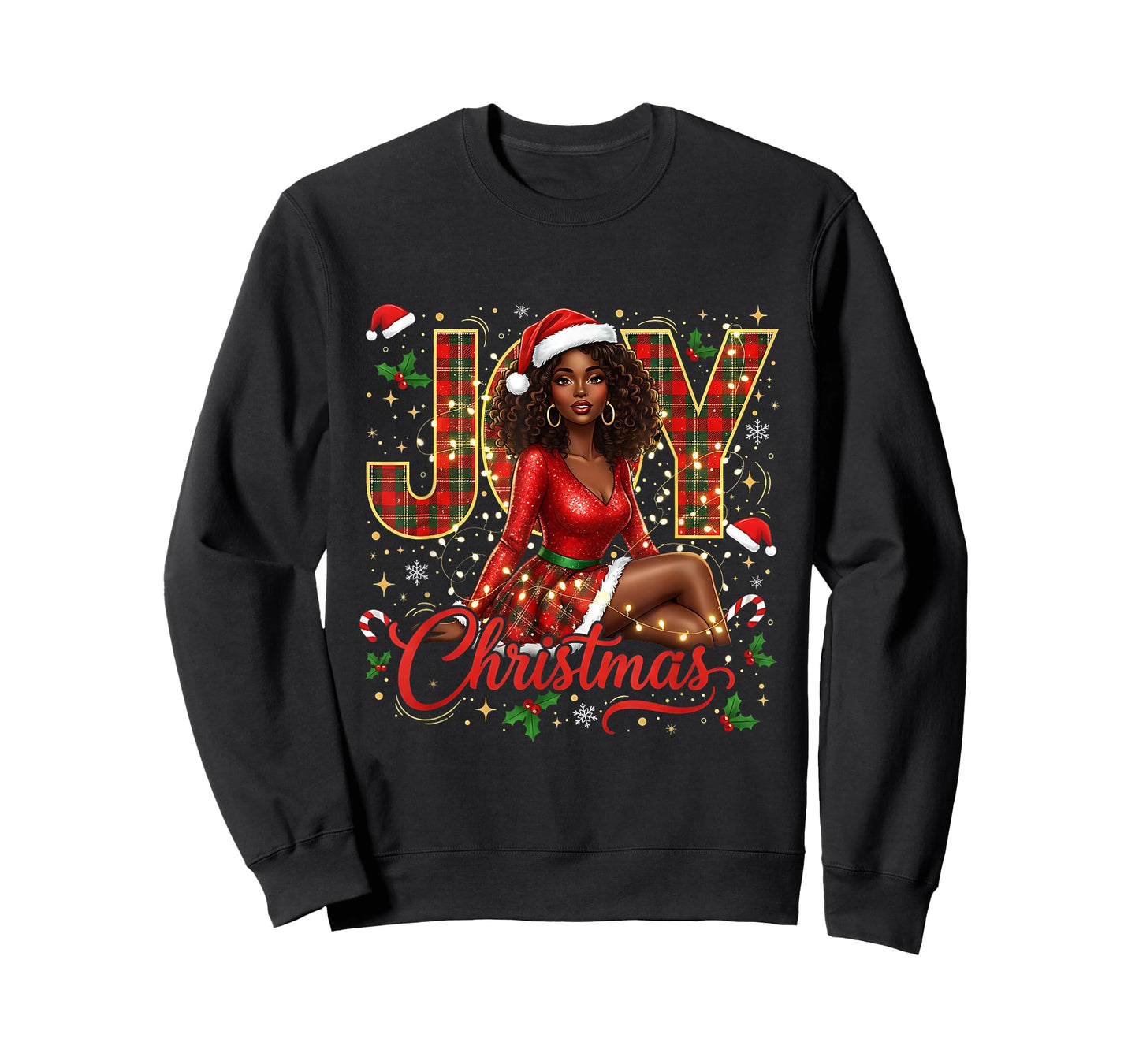 Santa Black Women Christmas Melanin Afro Woman Queen Claus T-Shirt