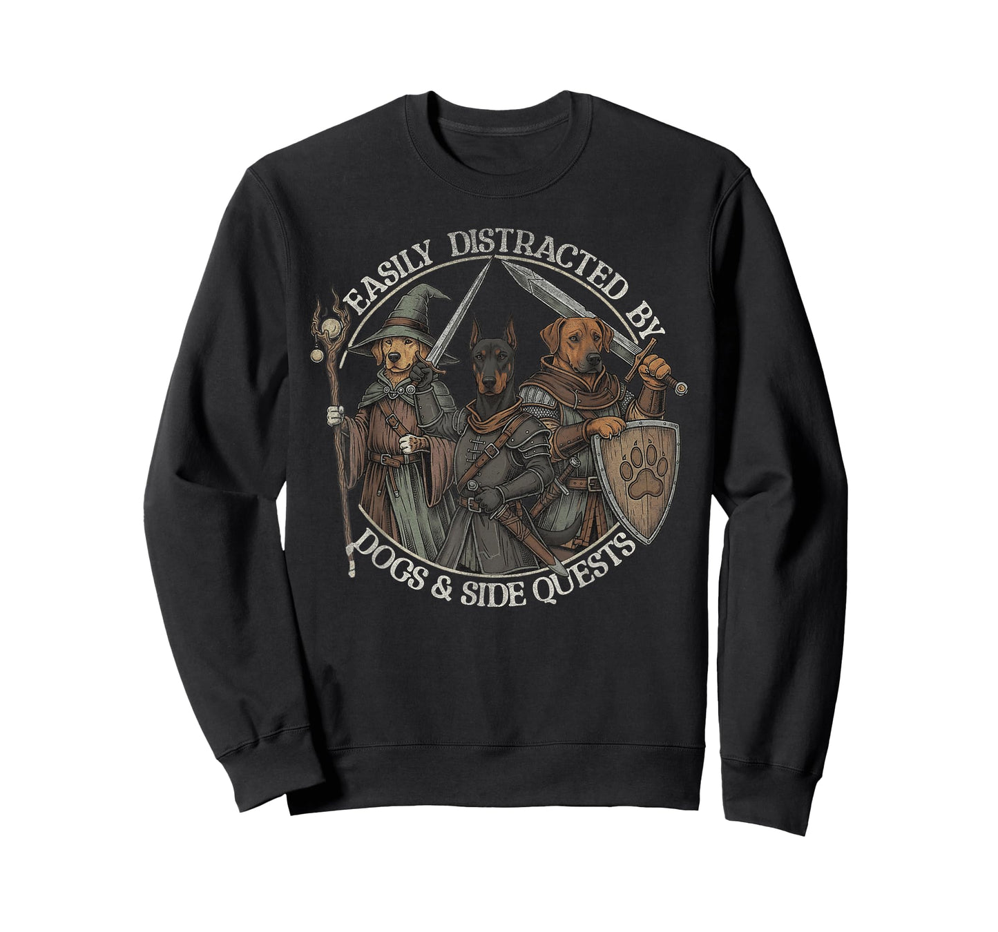 Easily Distracted by Dogs and Side Quests Vintage Gamer T-Shirt