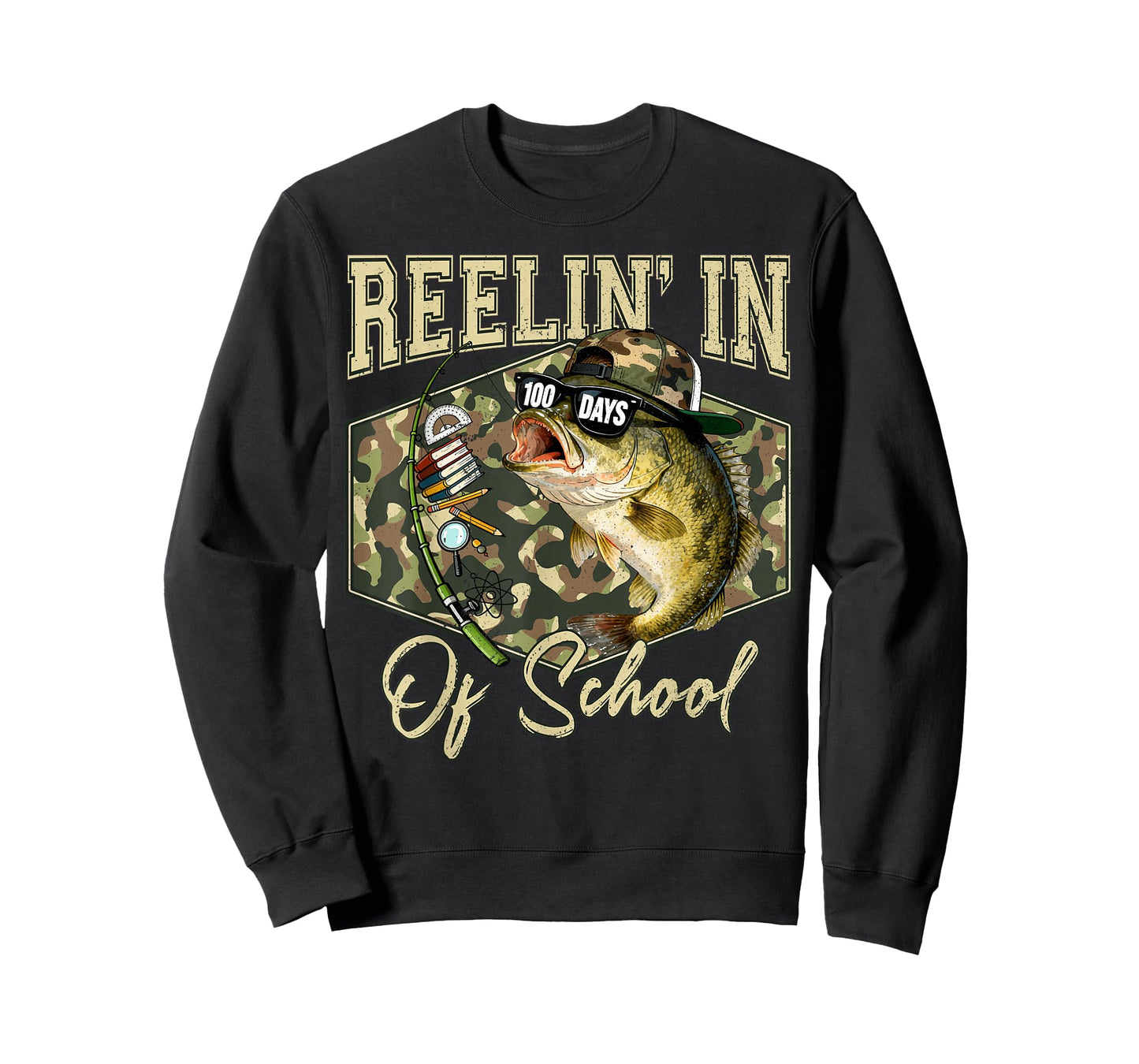 Reelin' in 100 Days of School Bass Fishing Lover Boy Teen T-Shirt