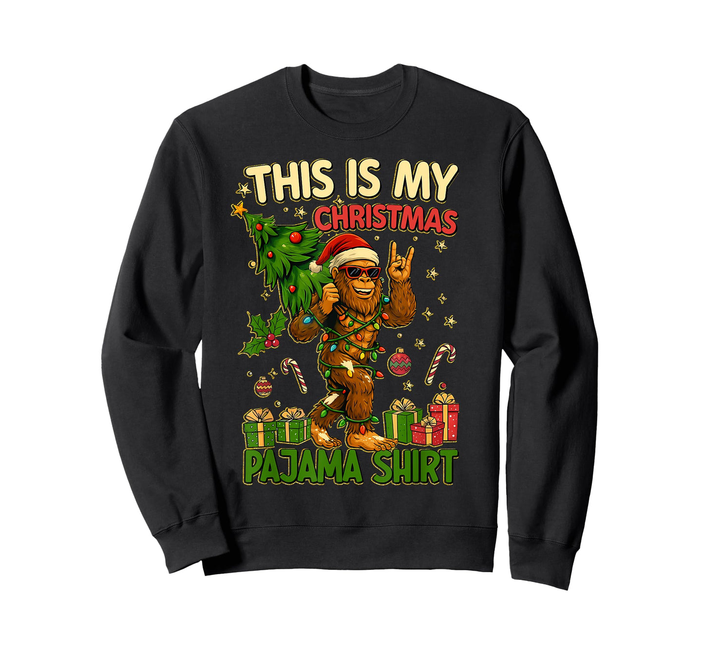 This is My Christmas Pajama Funny Big Foot Xmas Tree Lights T-Shirt