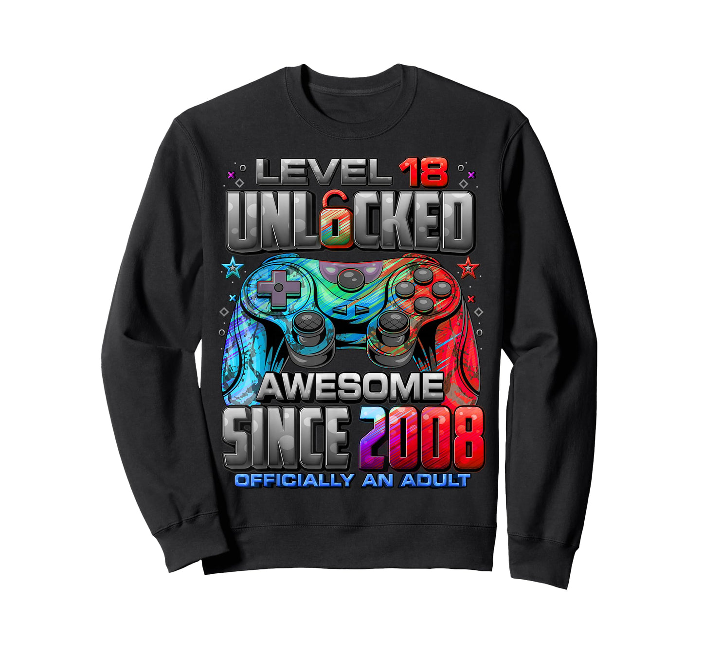 Level 18 Unlocked Awesome Since 2008 18th Birthday Gaming T-Shirt