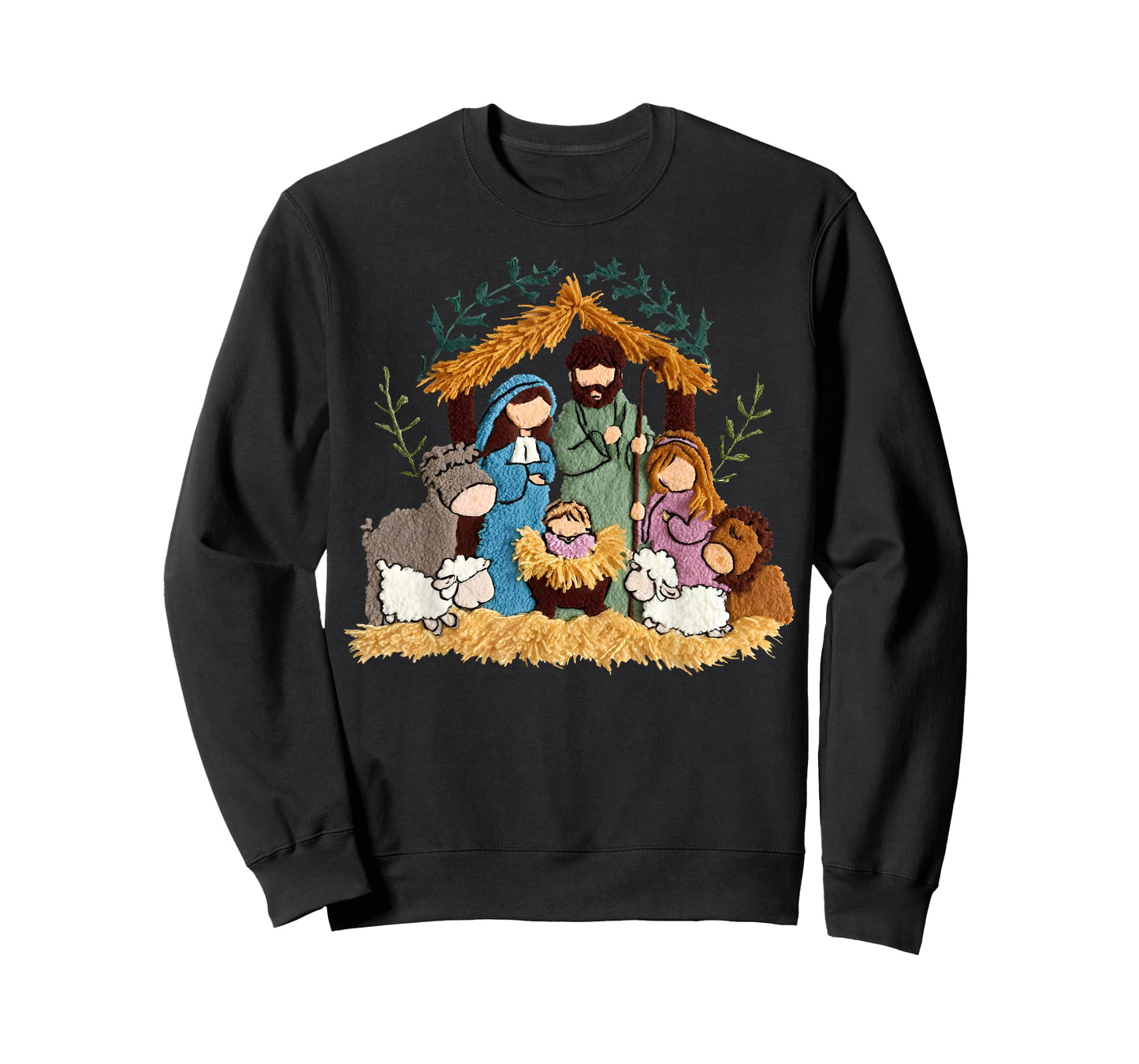 Nativity Scene Jesus Birth Christian Christmas Xmas Crochet T-Shirt