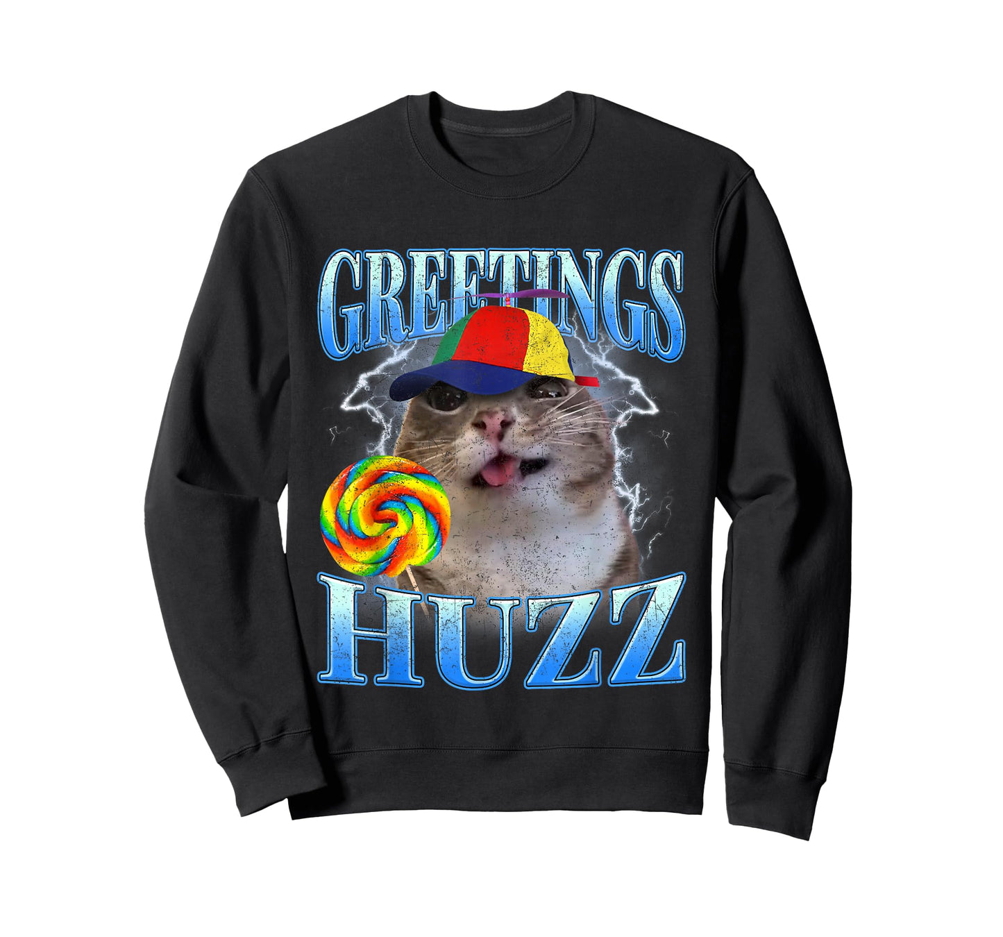 Lollipop Cat Meme Greetings Huzz Retro Y2K Graphic Humor T-Shirt