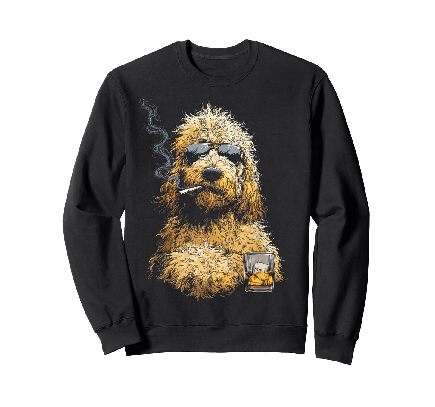 Goldendoodle Smoking Cigarette Whisky Lover Funny Doodle Dog T-Shirt