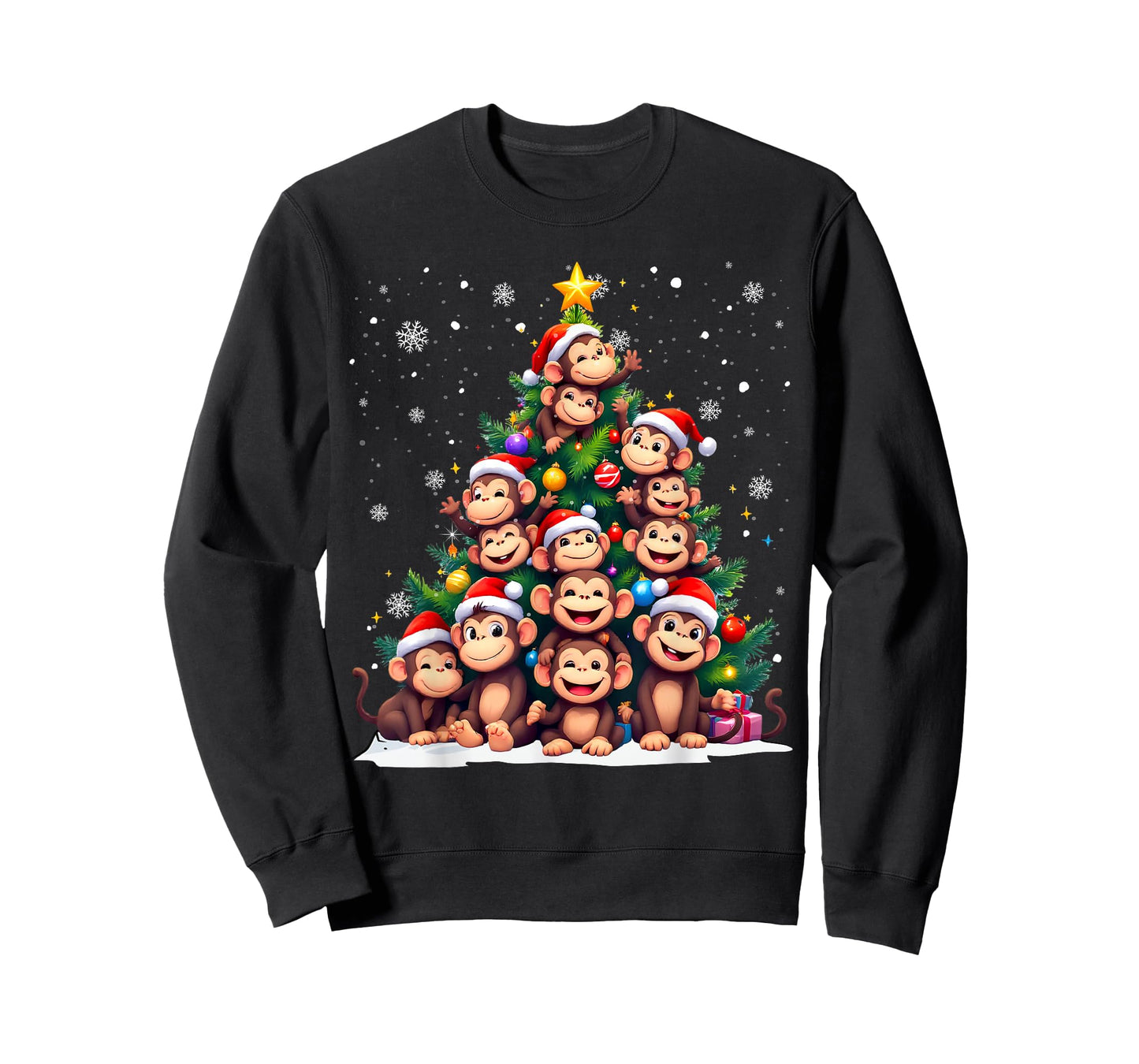 Funny Christmas Tree Monkey Family Xmas Pajamas T-Shirt