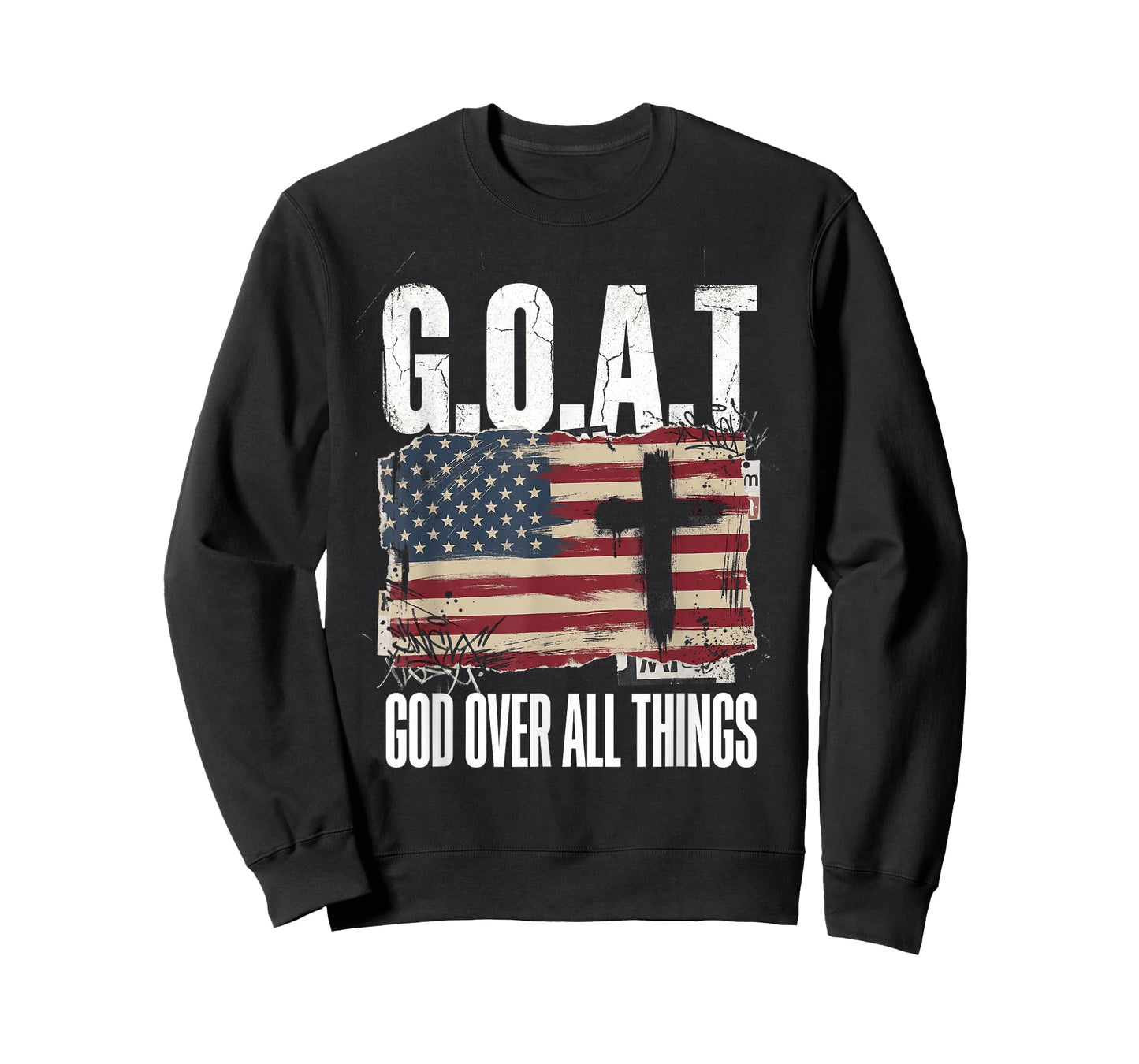 God Over All Things Goat Christian American Flag Cross T-Shirt