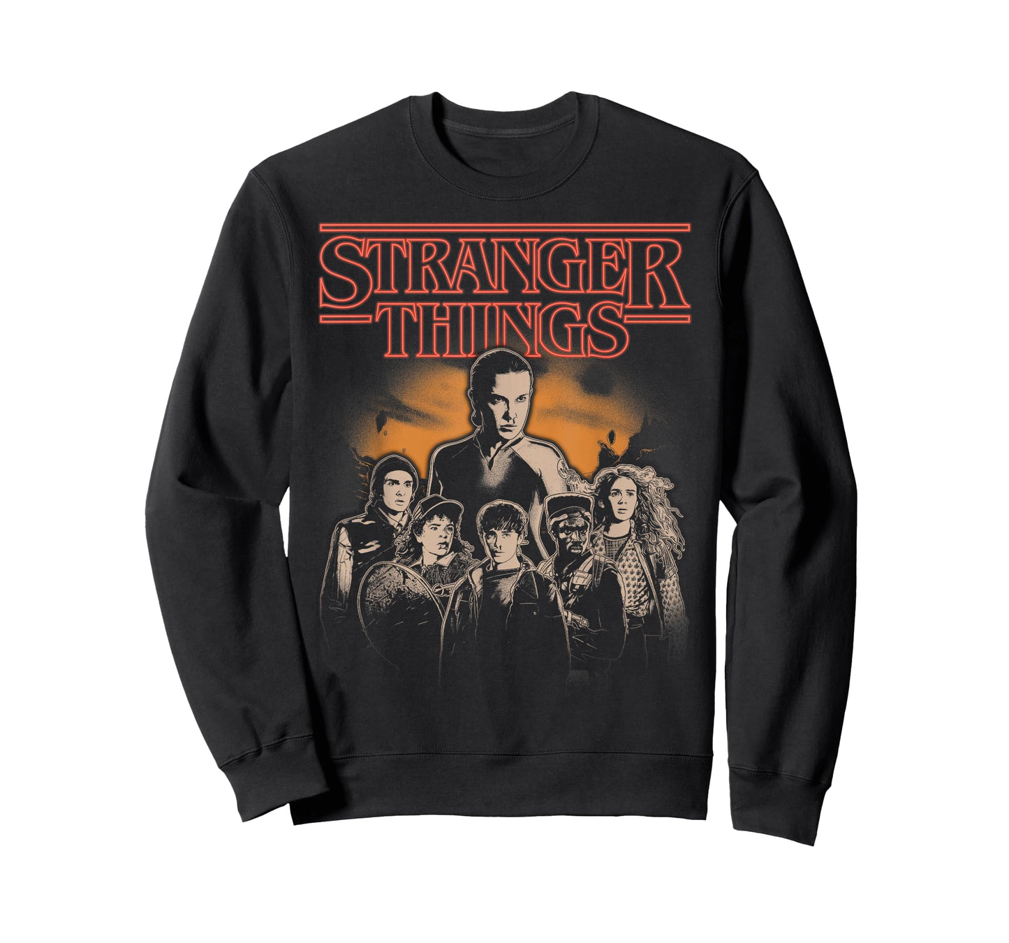 Stranger Things Group Portrait Shot in Black and White T-Shirt