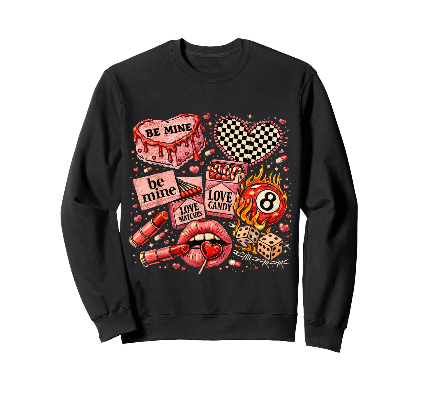 Edgy Valentine Collage Love Candy Lips Dice Art T-Shirt