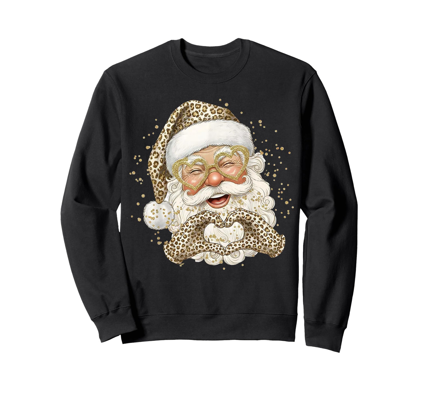 Leopard Santa with Heart Hands Glasses Christmas Holiday T-Shirt