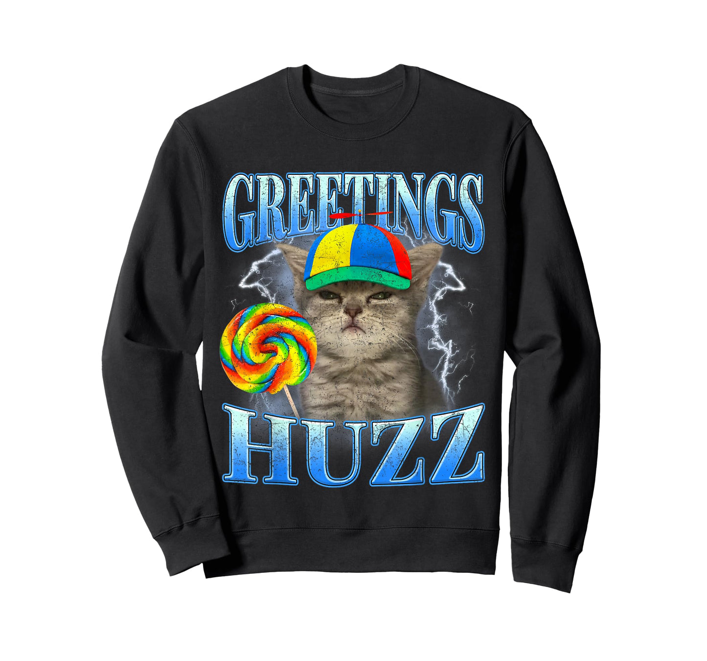 Lollipop Silly Cat Greetings Huzz Funny Kitten Meme Retro T-Shirt