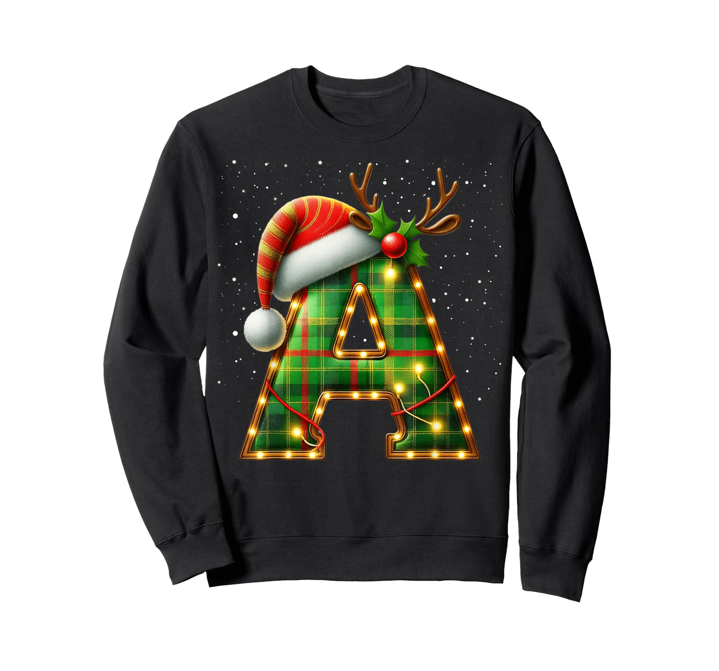 Letter A Christmas Plaid Santa Hat Monogram Initial Name A T-Shirt