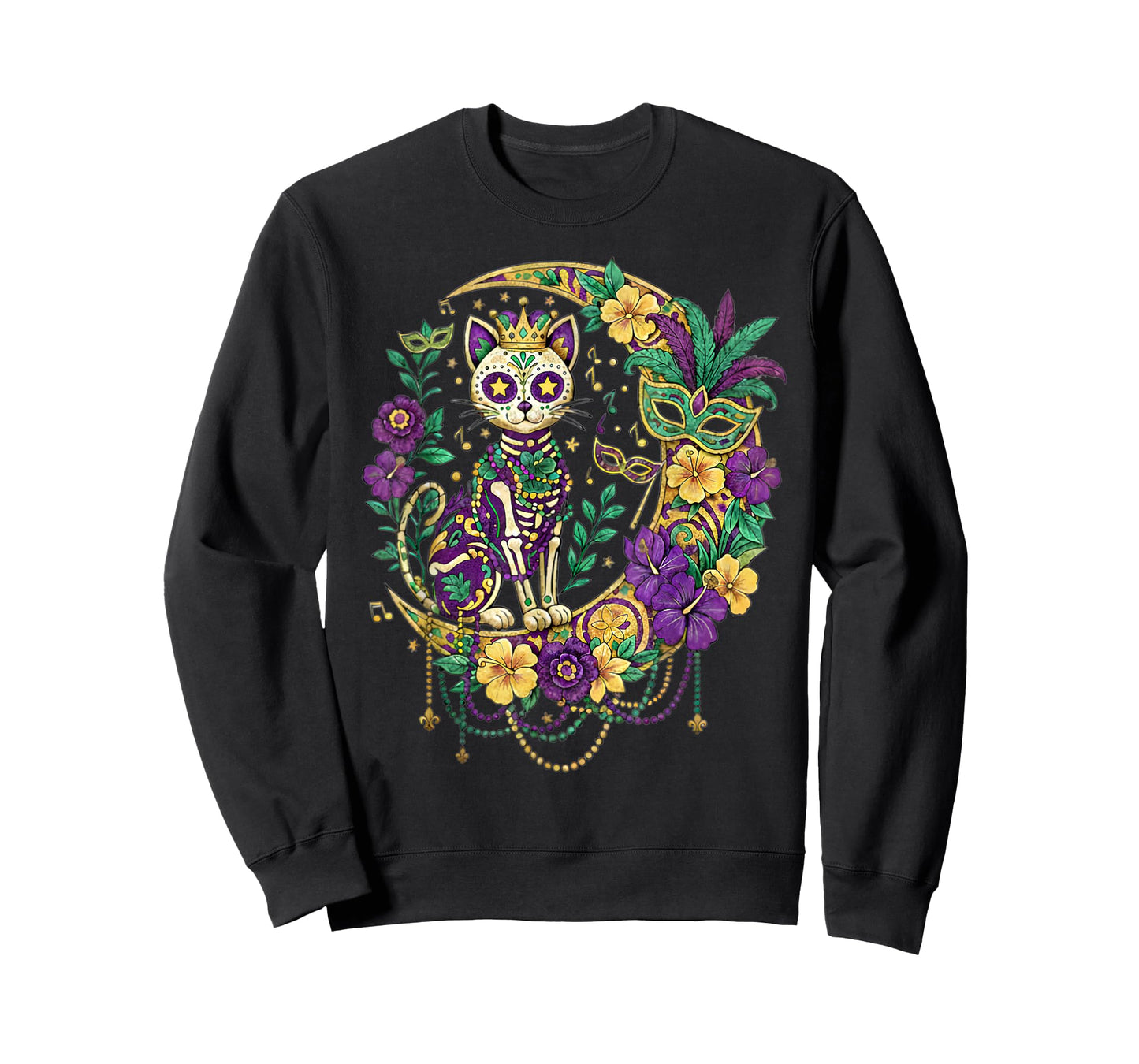 Mardi Gras Costume Sugar Skull Cat Carnival New Orleans T-Shirt