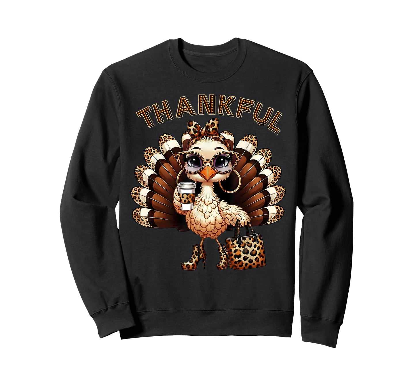 Thankful Leopard Print Thanksgiving Turkey Women Girly T-Shirt