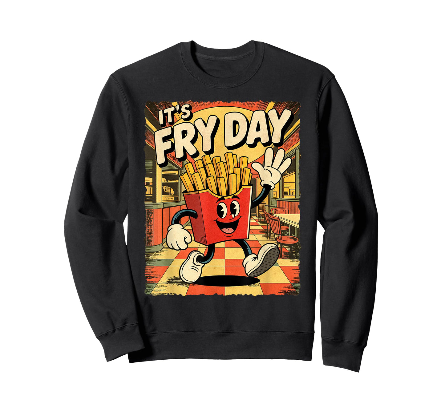 It’s Fry Day Funny Rubber Hose Cartoon French Fries Graphic T-Shirt