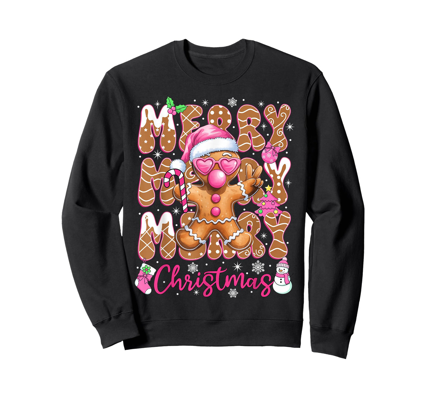 Gingerbread Merry Christmas Cute Pink Christmas Women Girls T-Shirt