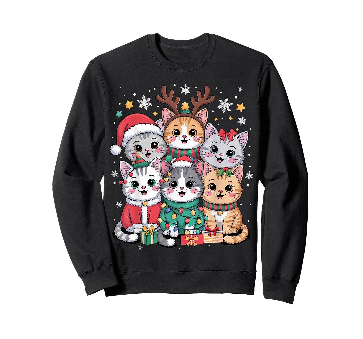 Cat Christmas Men Women Kids Santa Reindeer Kitten Cat Xmas T-Shirt