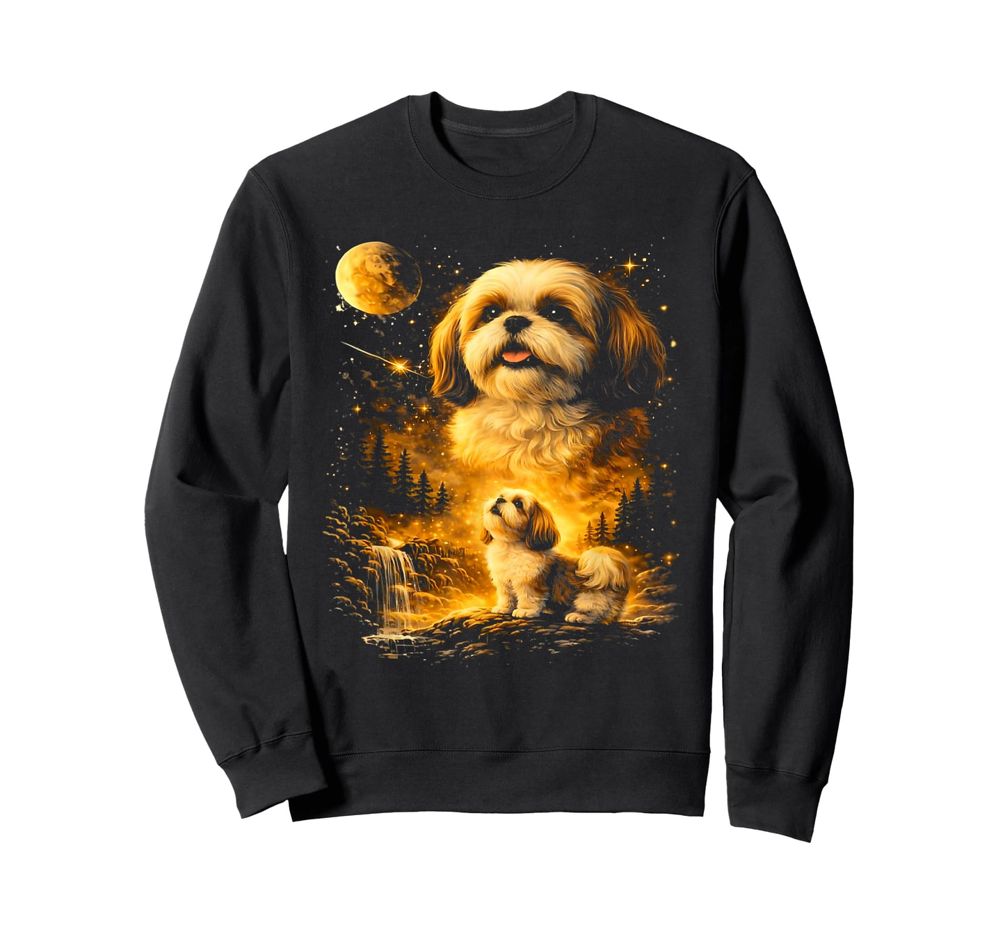 Vintage 90s Shih Tzu Howling at The Moon Funny Dog Graphic T-Shirt
